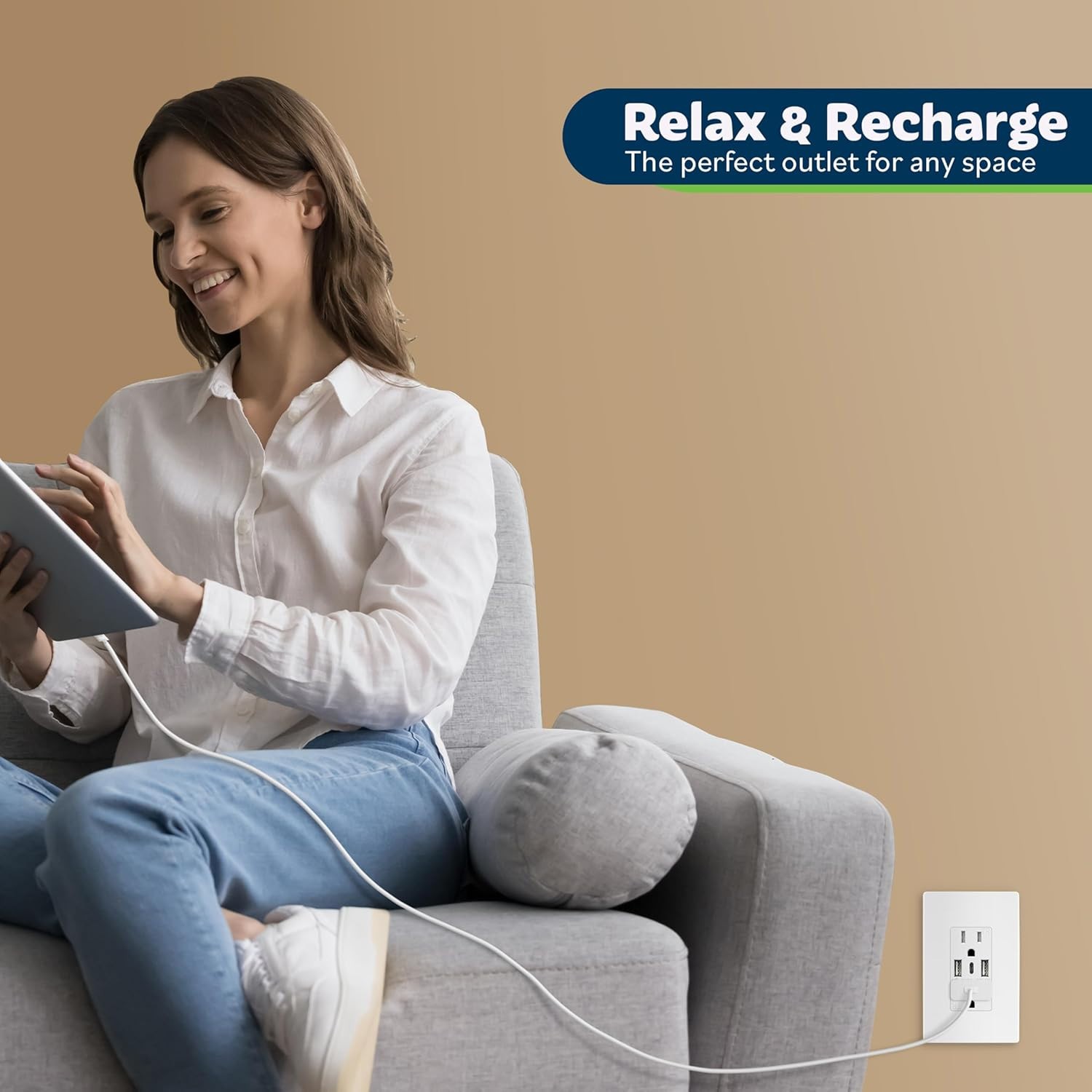 USB Outlet 3-Port with 2 Type-A 1 Type-C 5V/3A MAX