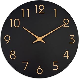 Mosewa 12 Inch Black Wall Clock Battery Operated Silent Non Ticking Modern Simpl
