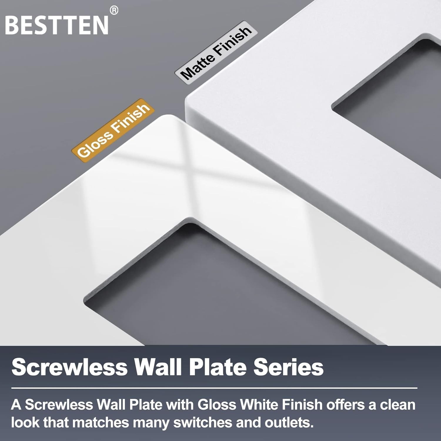 6-Gang Glossy Off White Screwless Wall Plate for Light Switch Dimmer GFCI USB