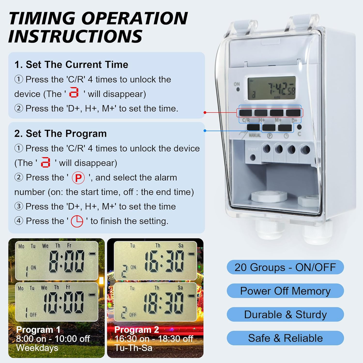 Waterproof Programmable Timer Switch for Outdoor Indoor, Heavy Duty KG316T-F Dig
