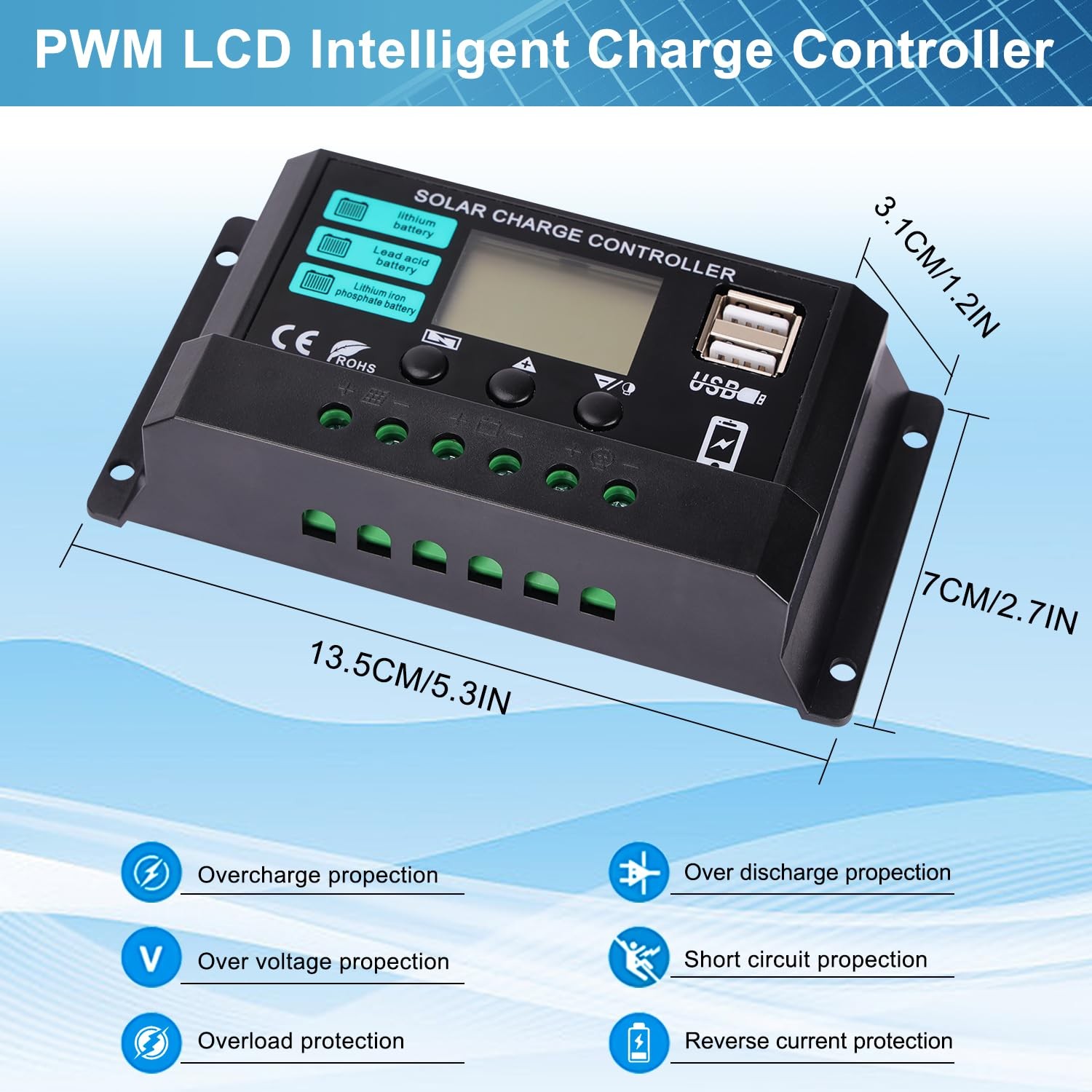 Solar Panels Kit 20W Monocrystalline 12V 10A Charge Controller – Off Grid +20.0