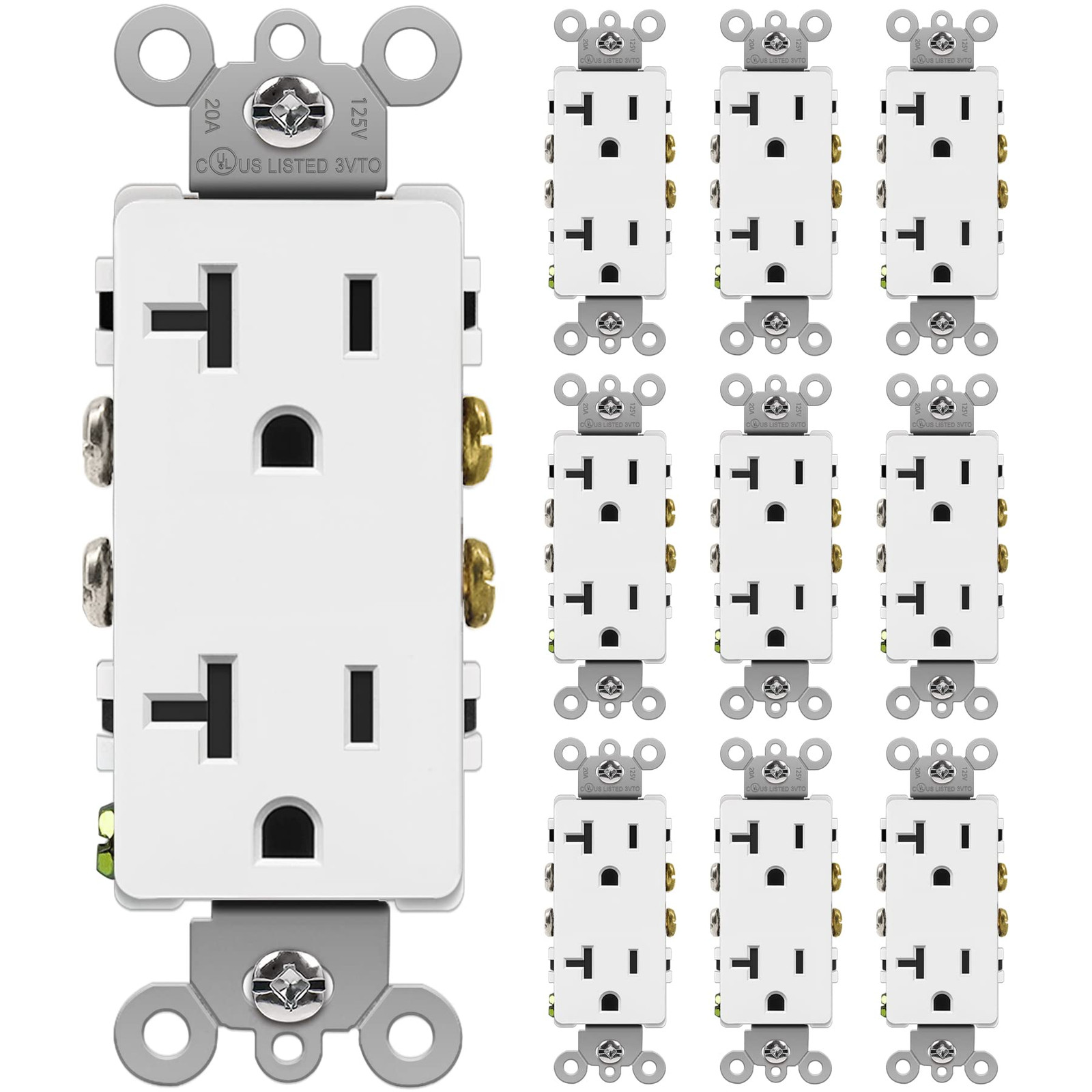 10 Pack 20 Amp Decorator Wall Receptacle Outlet Non-Tamper-Resistant 20A/125V/25