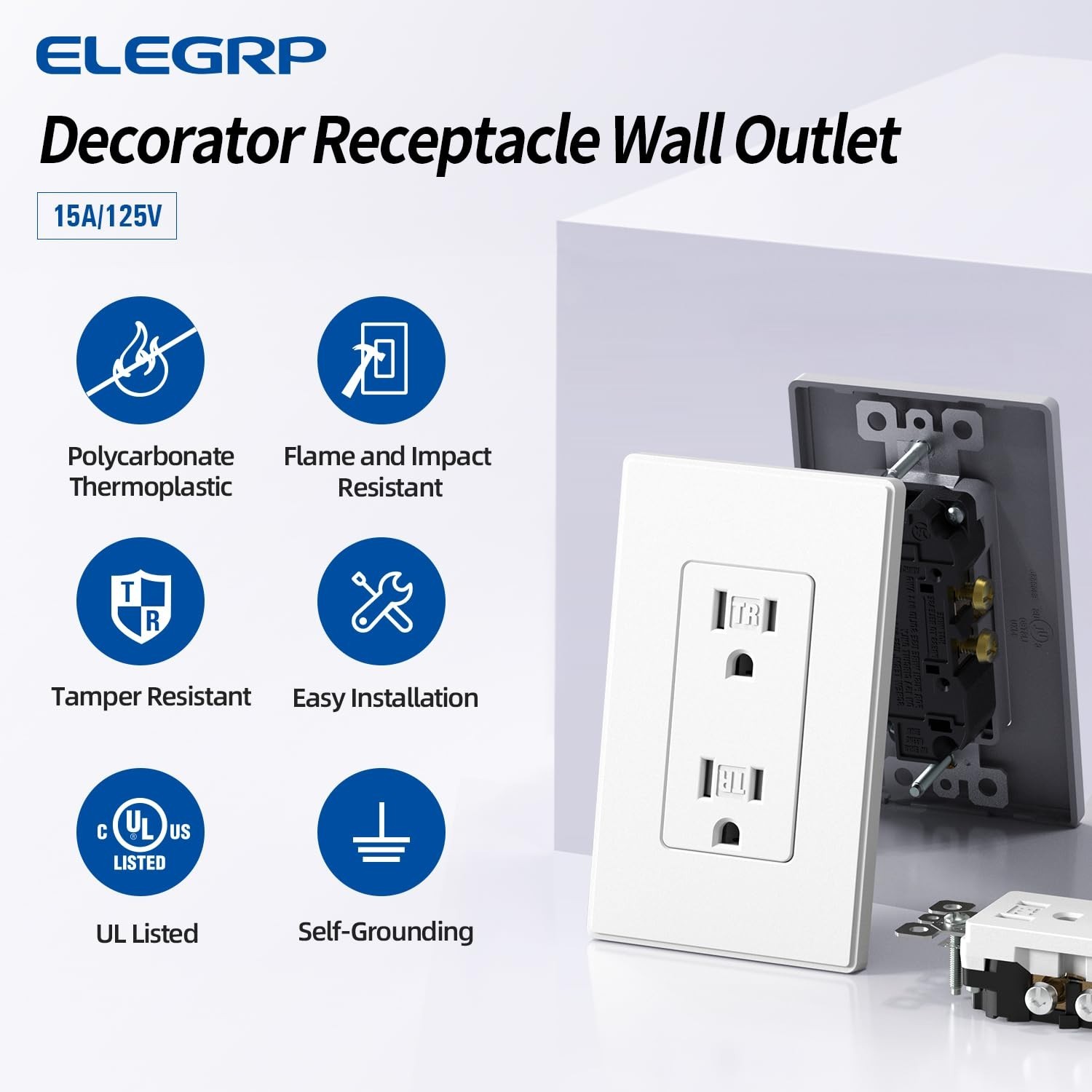 Matte White Wall Outlet 15 Amp Tamper Resistant 10 Pack