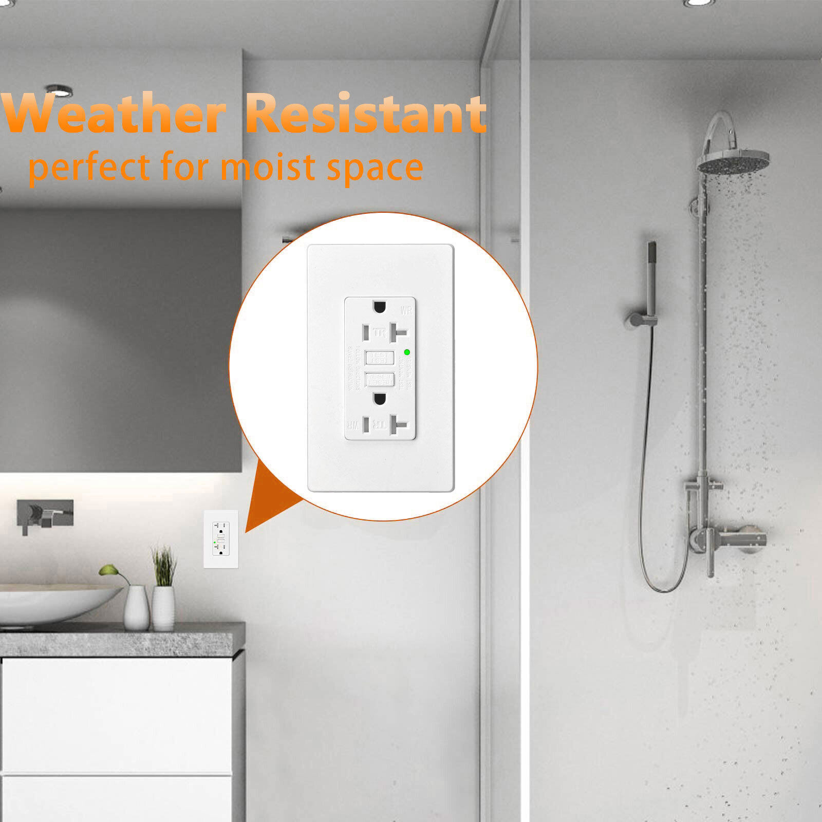 Self-Test GFCI Outlet 20 Amp Outdoor GFI Receptacle Commercial Residential Use