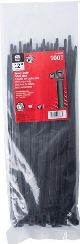 Gardner Bender 12″ Heavy Duty Cable Ties UV Black 100Pk 120lbs
