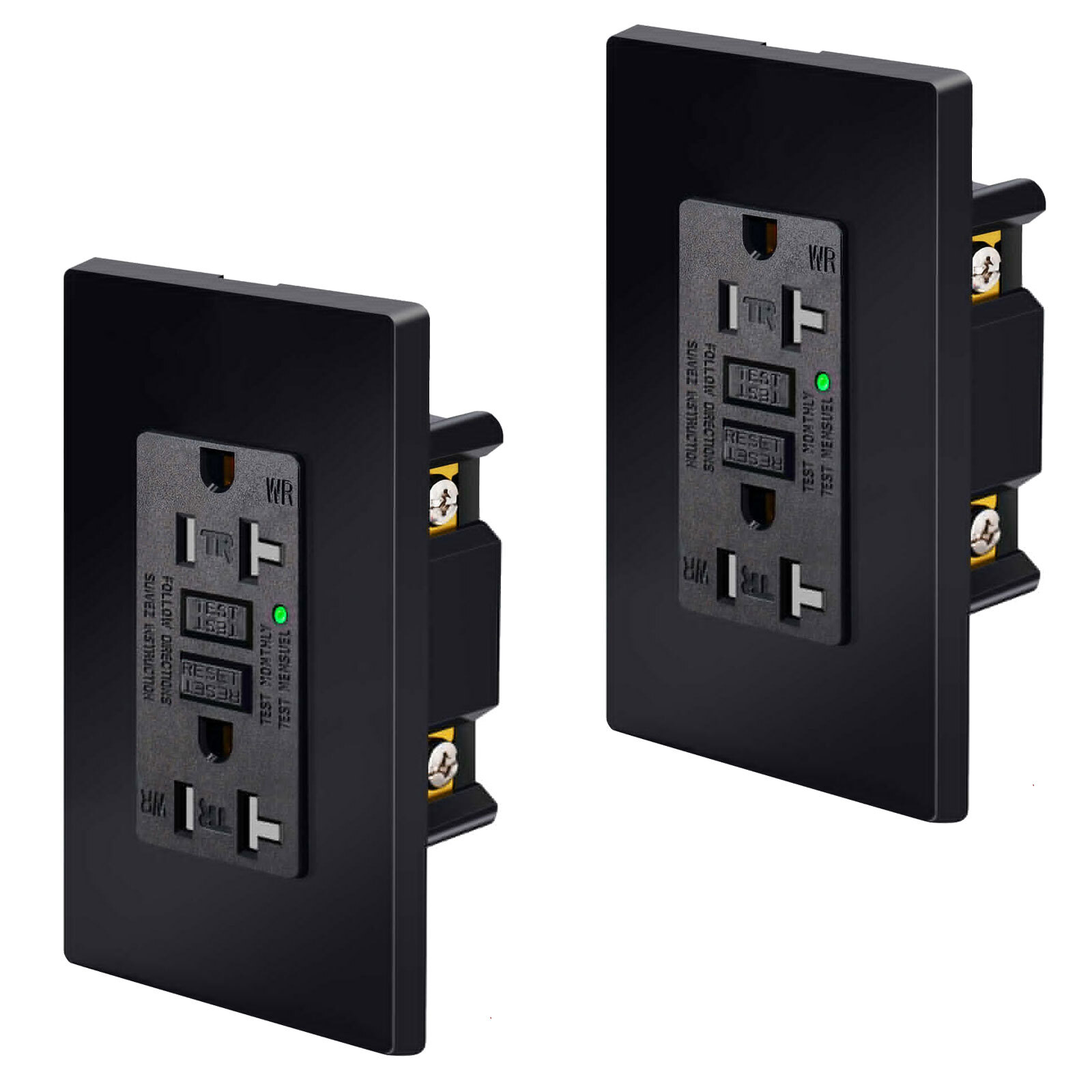 GFI GFCI Outlet 20 Amp Tamper-Resistant WR LED Indicator Receptacle w/ Plates ×2
