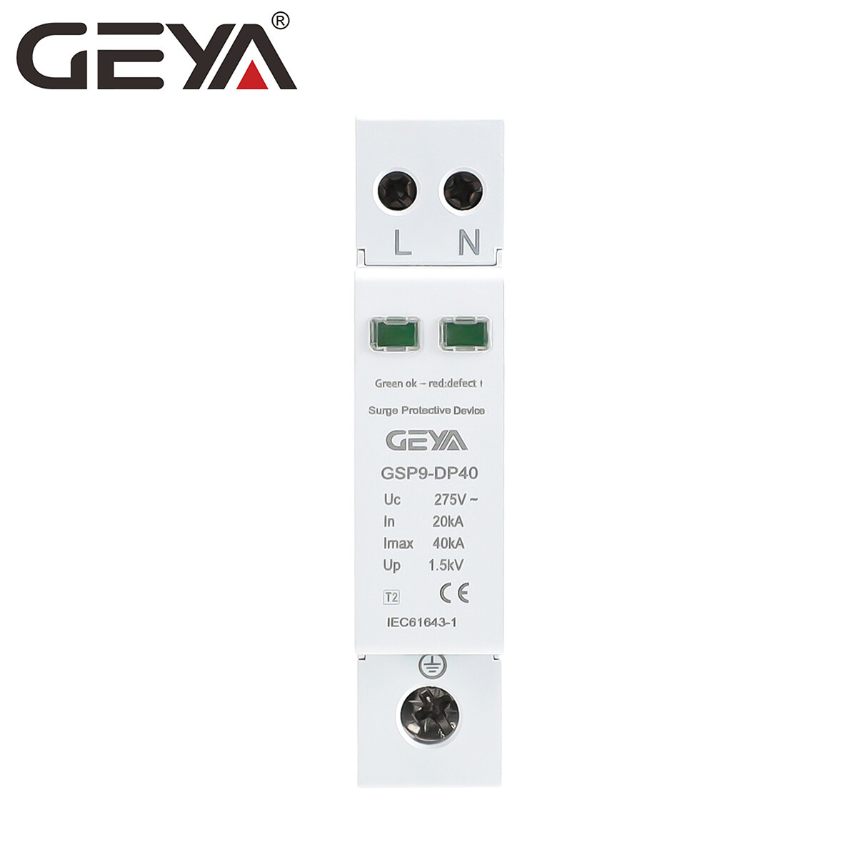 GEYA SPD 1P+N Surge Protector Lightning Protection Arrester Device 20-40kA 275V