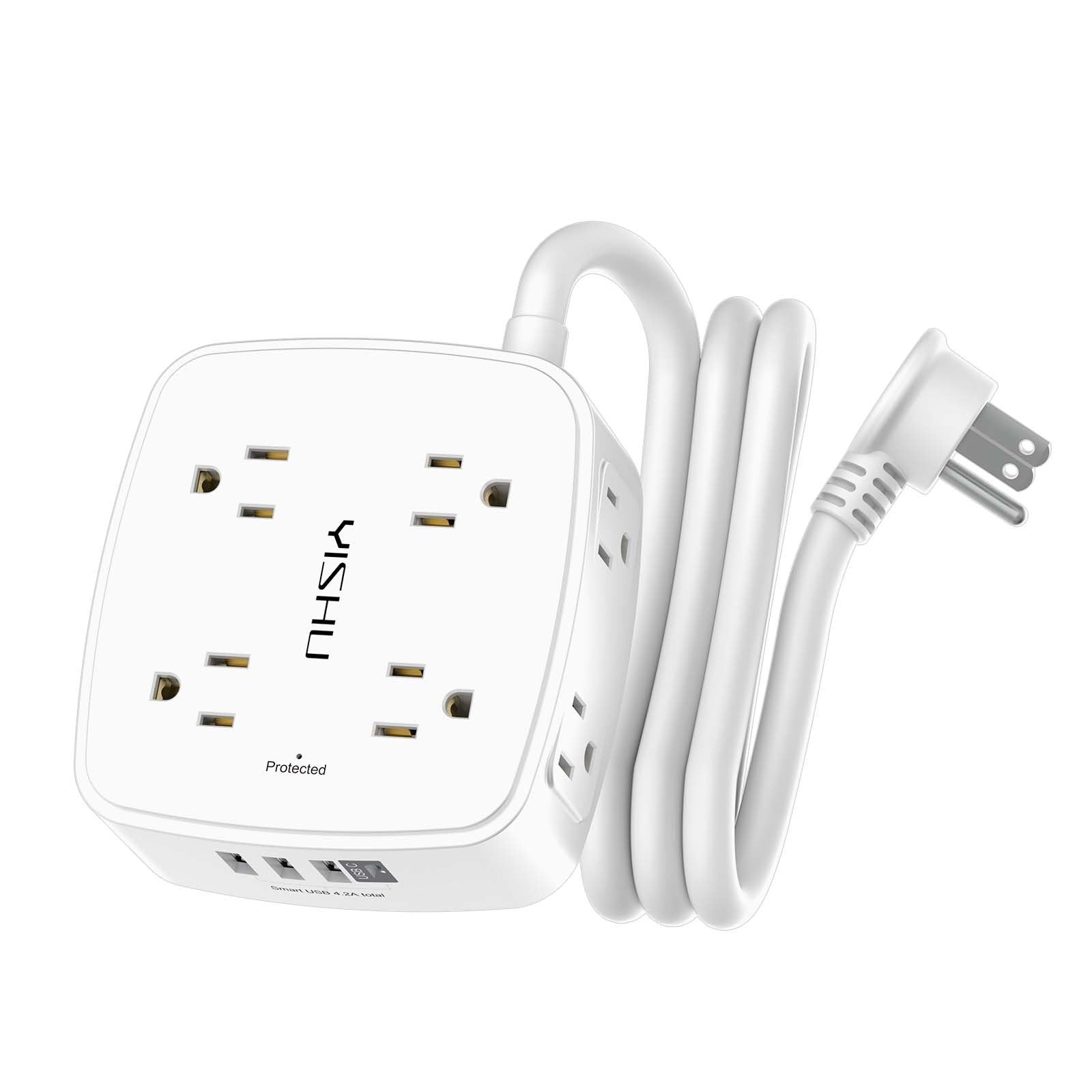 5Ft Surge Protector Power Strip – 8 Widely Outlets with 4 USB 5 Ft, White