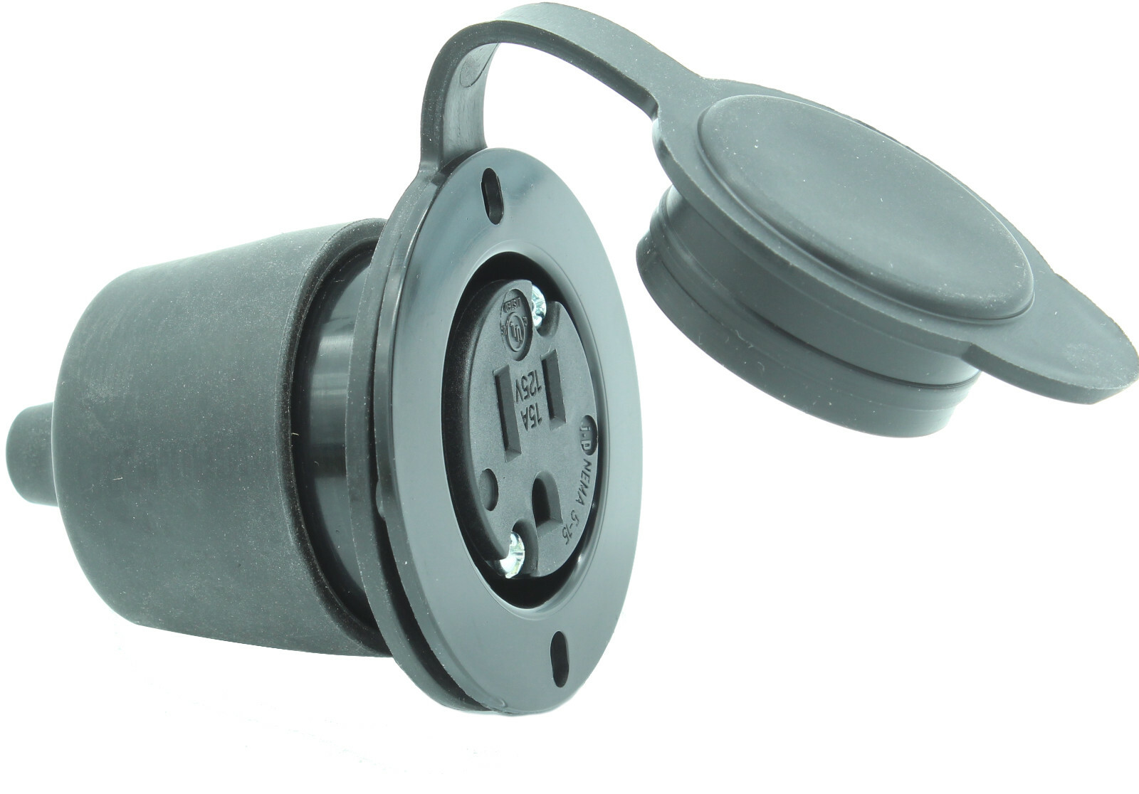 15 Amp 125V AC Power Outlet Receptacle Port 20″ Extension Cord Plug Panel GCR1
