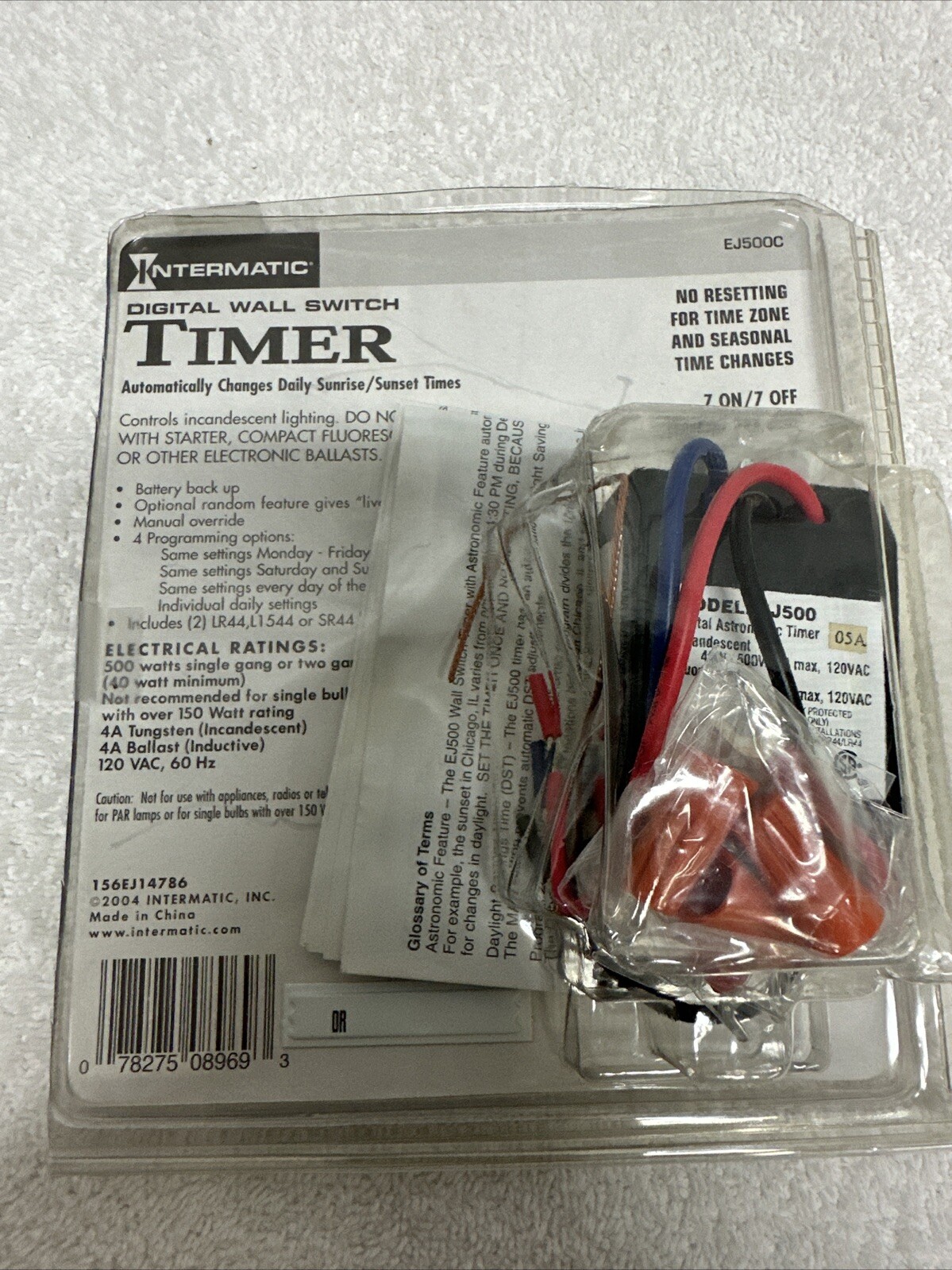 Intermatic Indoor Digital Wall Switch Timer Lighting Control 7 Settings EJ500