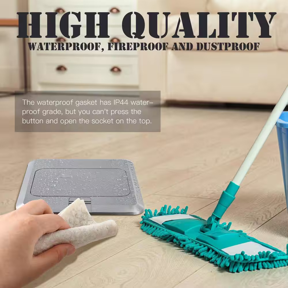 20 Amp 120-Volts Pop-Up Floor Electrical Outlet in Silver with USB Ports and Tam