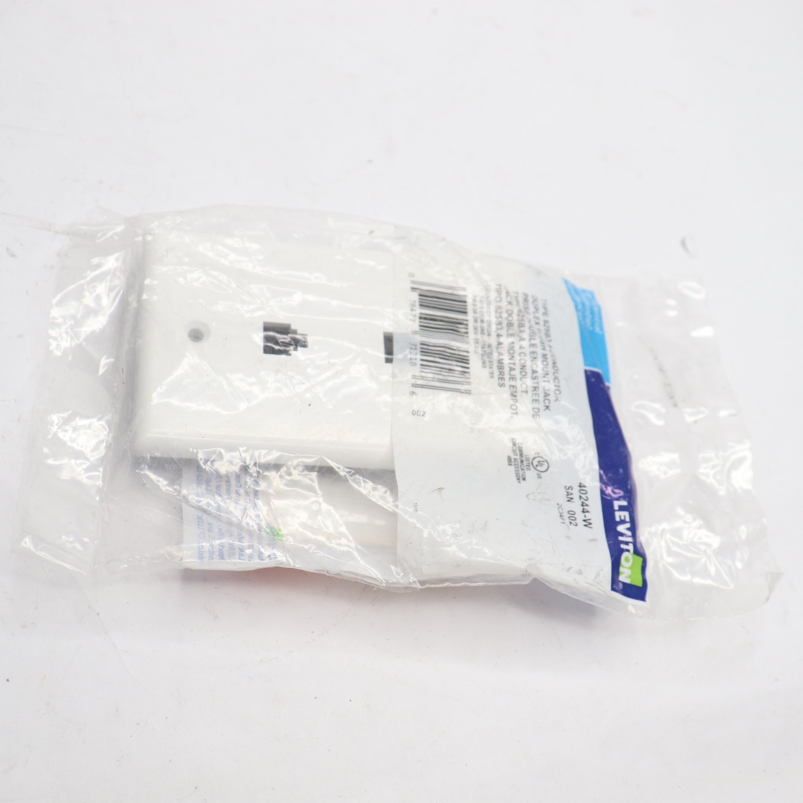 Leviton Jack 6 Position 4 Conductor Flush Mount Smooth White 40244-W