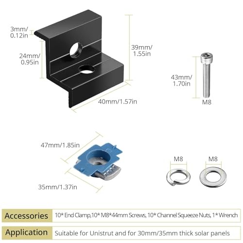 10pcs Solar Panel End Clamp for Standard 1.18″(30mm) & 1.38″(35mm) Black
