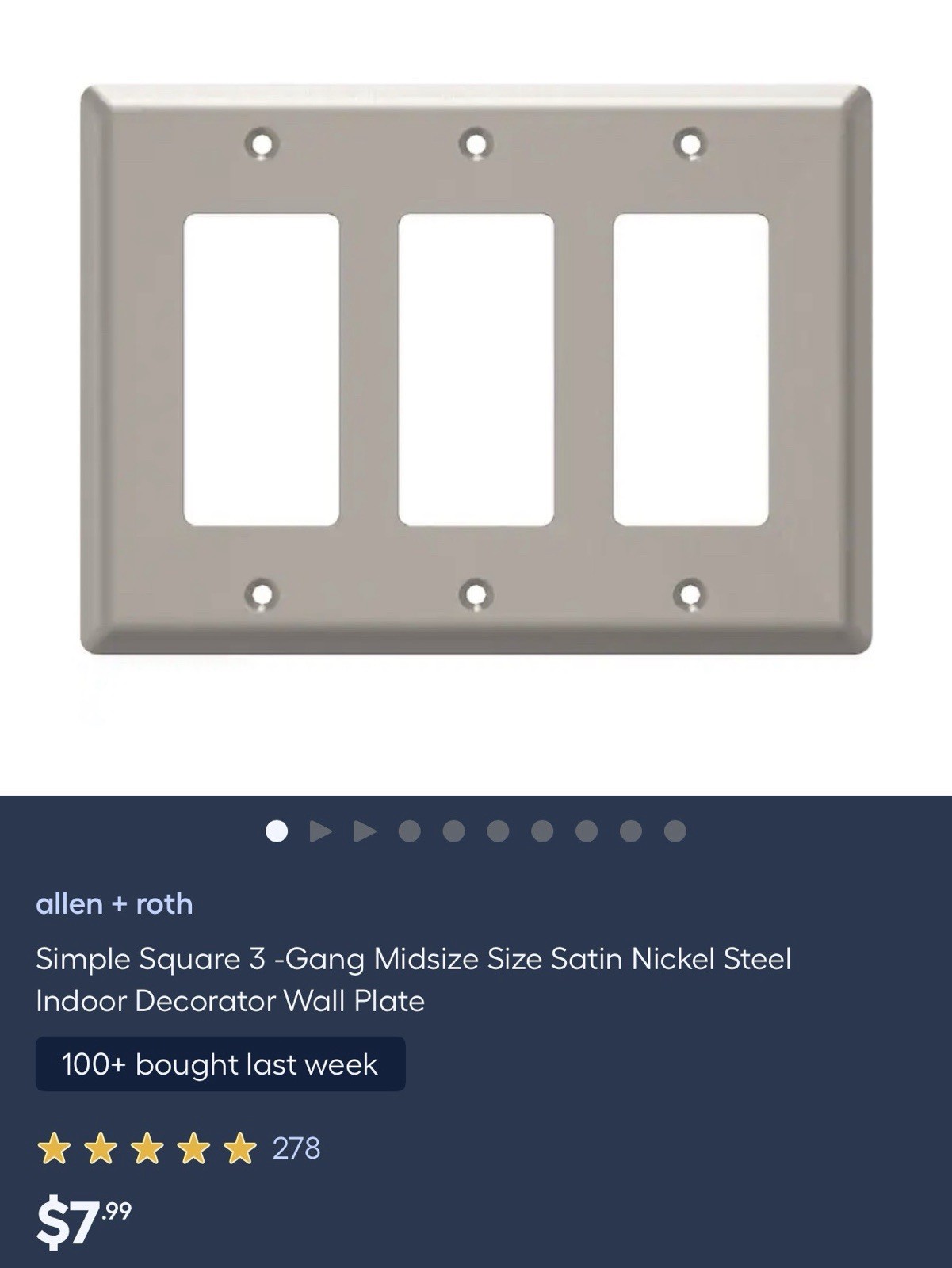 allen + roth / style selections 3-Gang Satin Nickel Decorator Wall Plate Cover