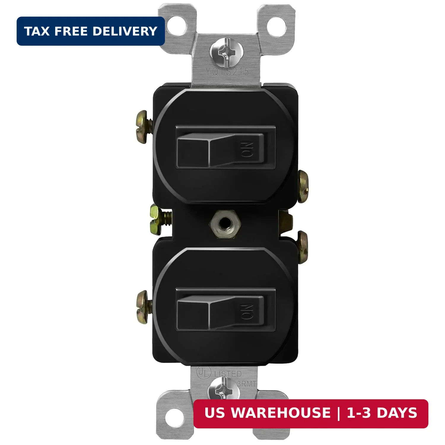 Black Double Toggle Light Switch 15A 120V UL Listed Residential Grade 82150-BK