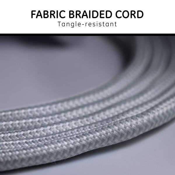 3-Outlet Grounded Extension Cord 15' Braided Cord Gray/White