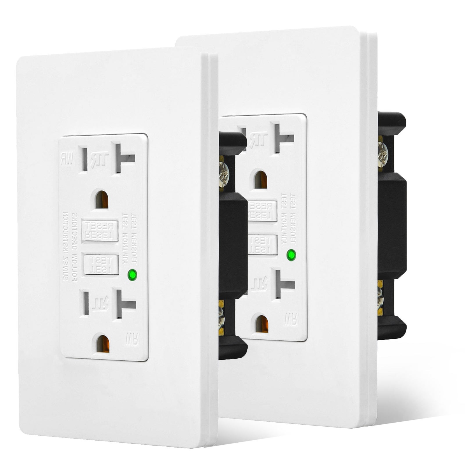20 Amp Ground Fault Receptacle GFI GFCIOutlet Weather Resistant TR w/Plate 2Pack