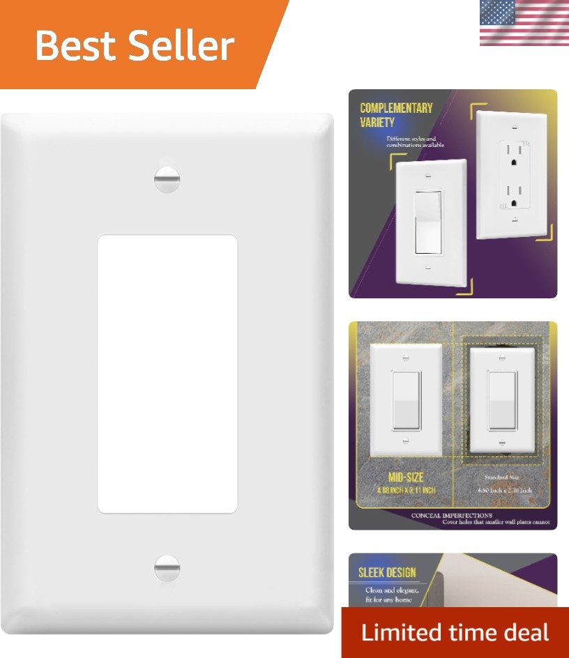 Listed Gloss Finish Wall Plate, White, 4.88″x3.11″, Durable & Fade-Resistant