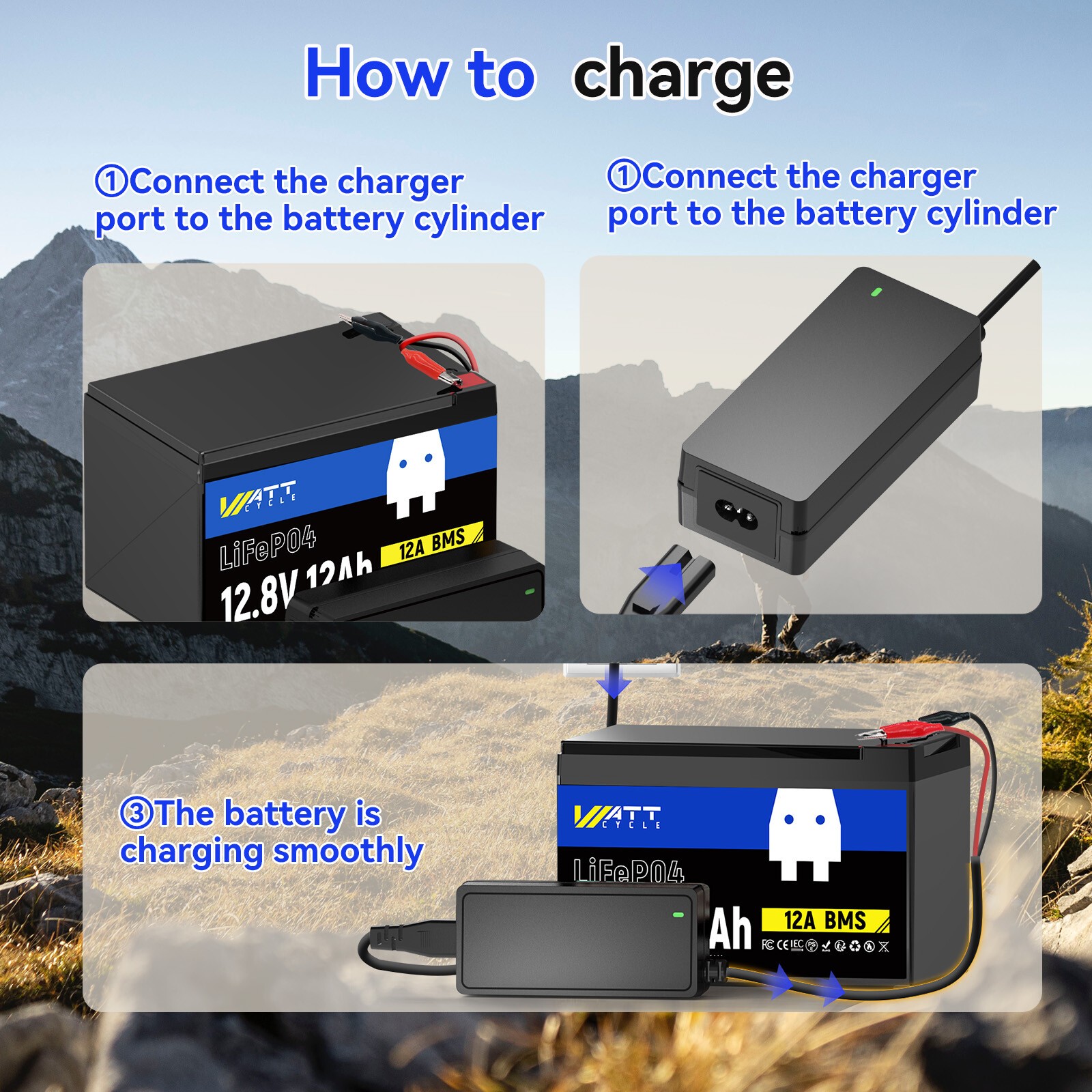 WattCycle 12V 100Ah LiFePO4 Battery Deep Cycle+ 14.6V 5A Charger RV Marine Solar