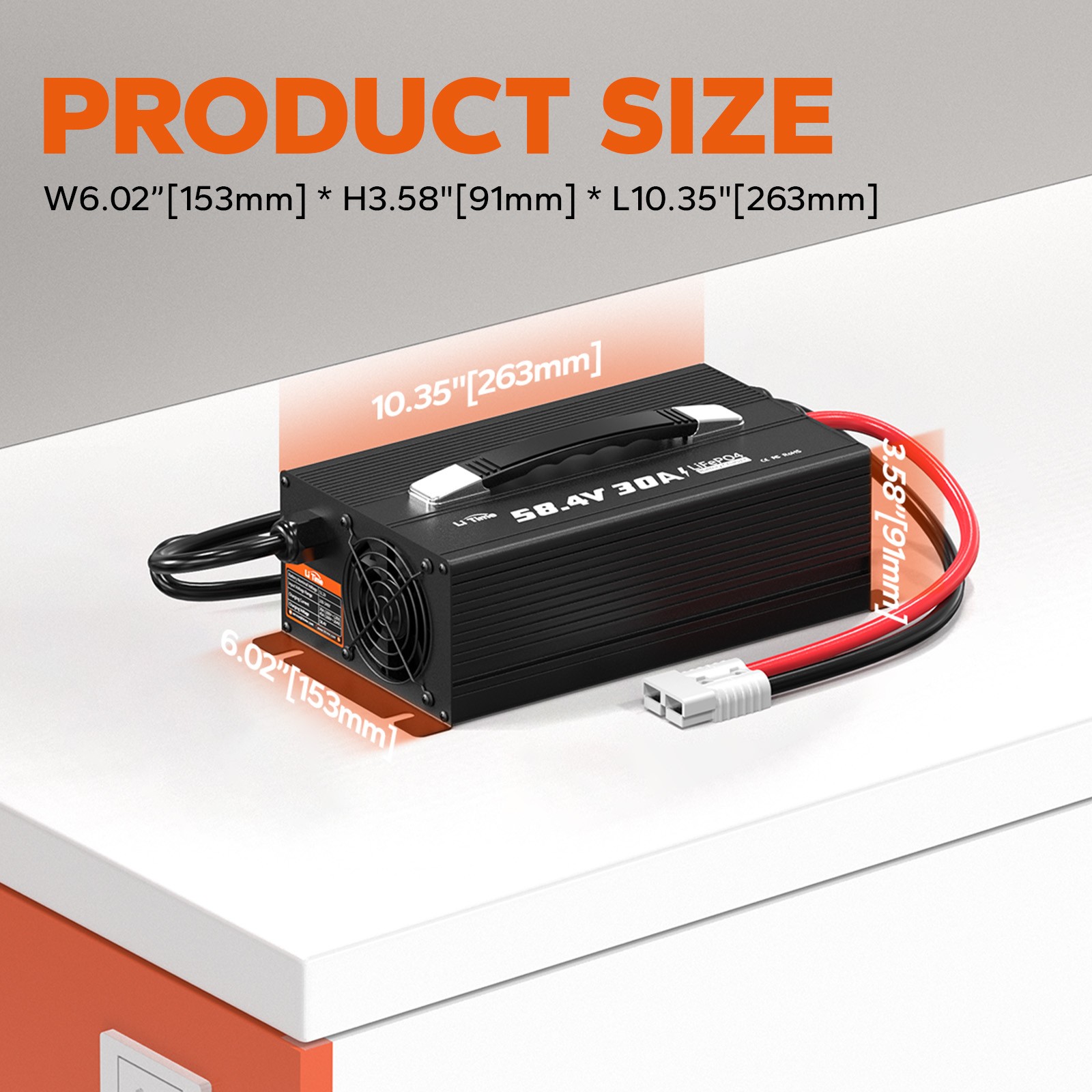 LiTime 58.4V 30A Smart AC-DC Charger for 48V 51.2V LiFePO4 Battery-Refurbished