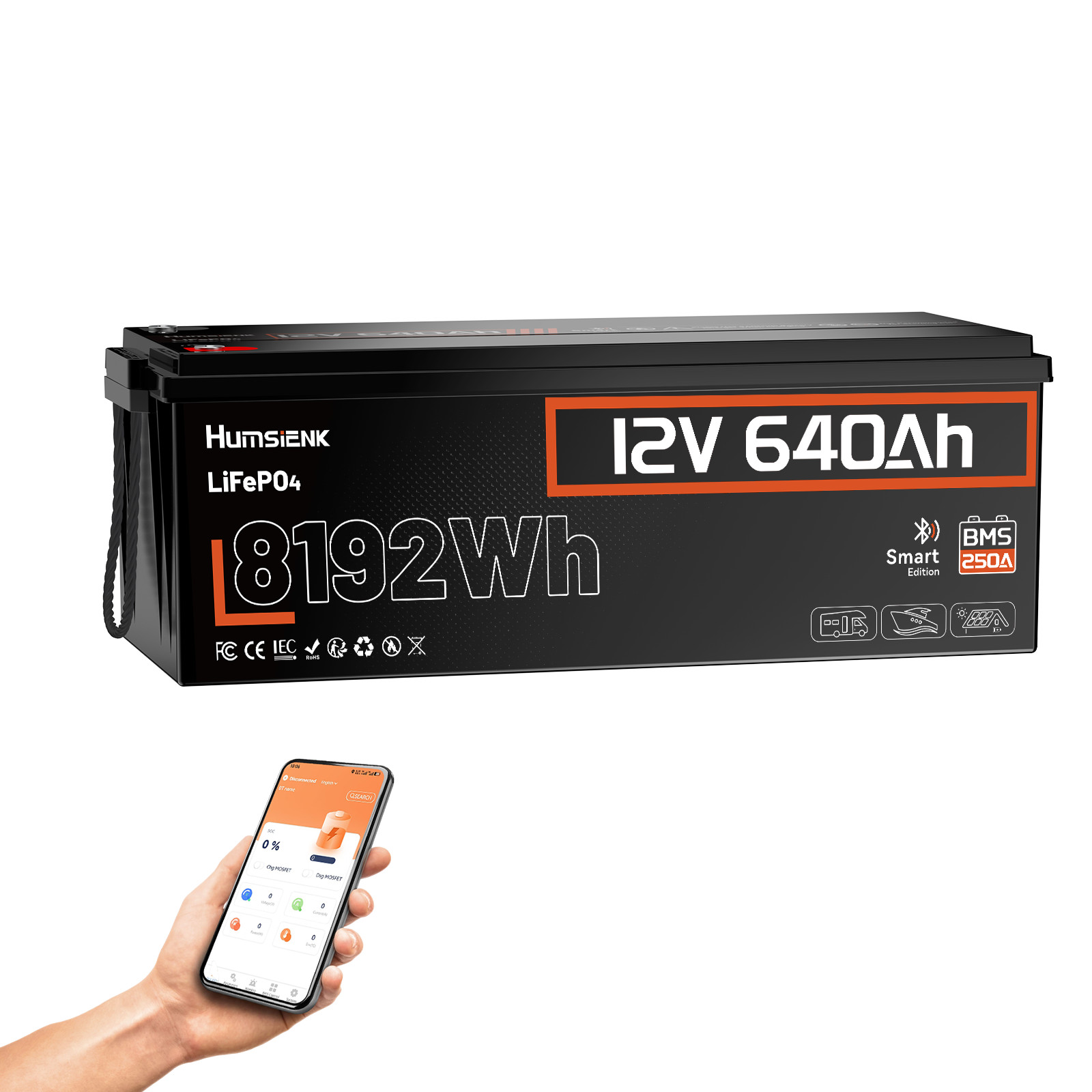 1-4Pack 32.76Wh 12V 640Ah LiFePO4 Battery 250A BMS Bluetooth APP Solar Off-Grid