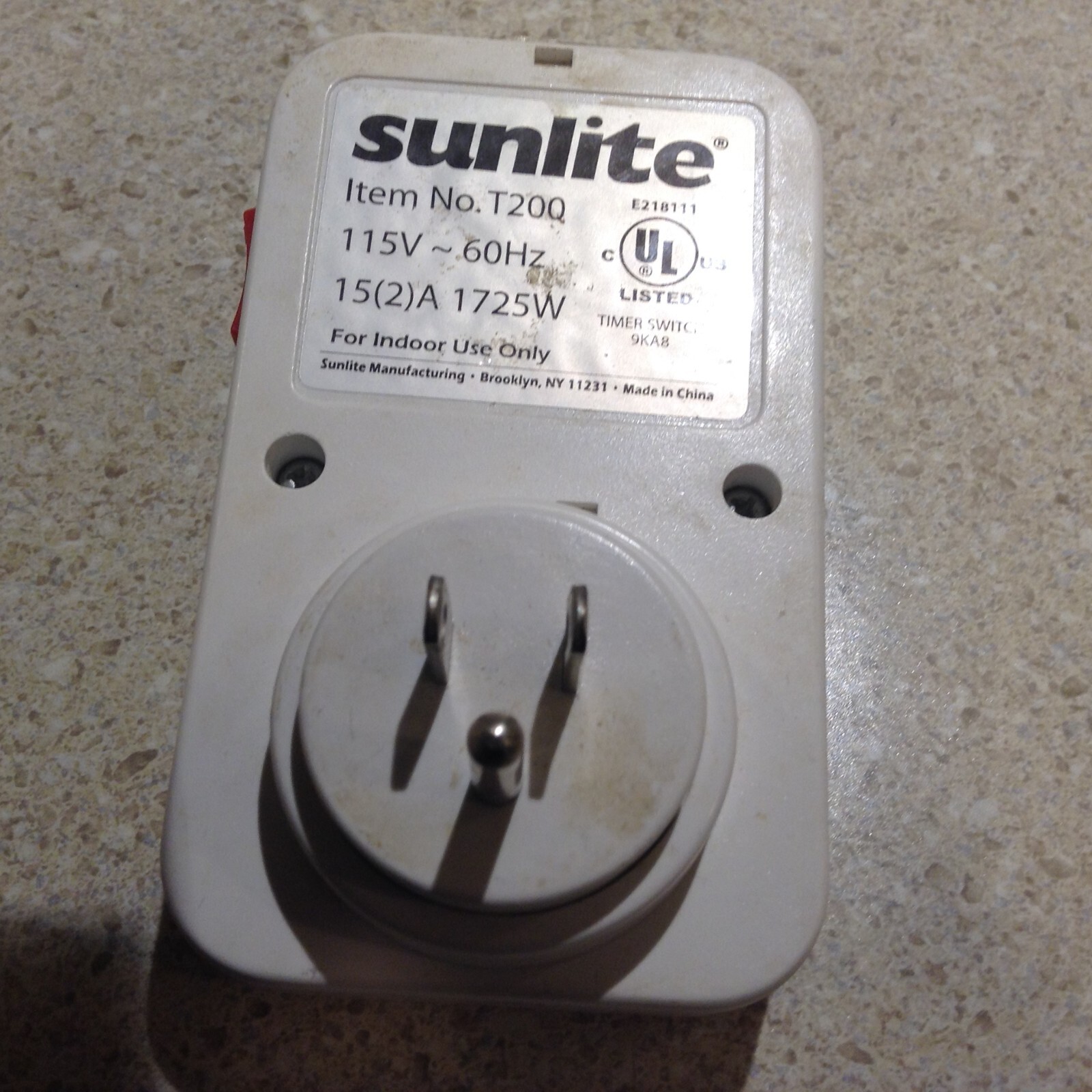 SUNLITE TIMER SWITCH , item #T200, 115V, 60Hz ,1725W