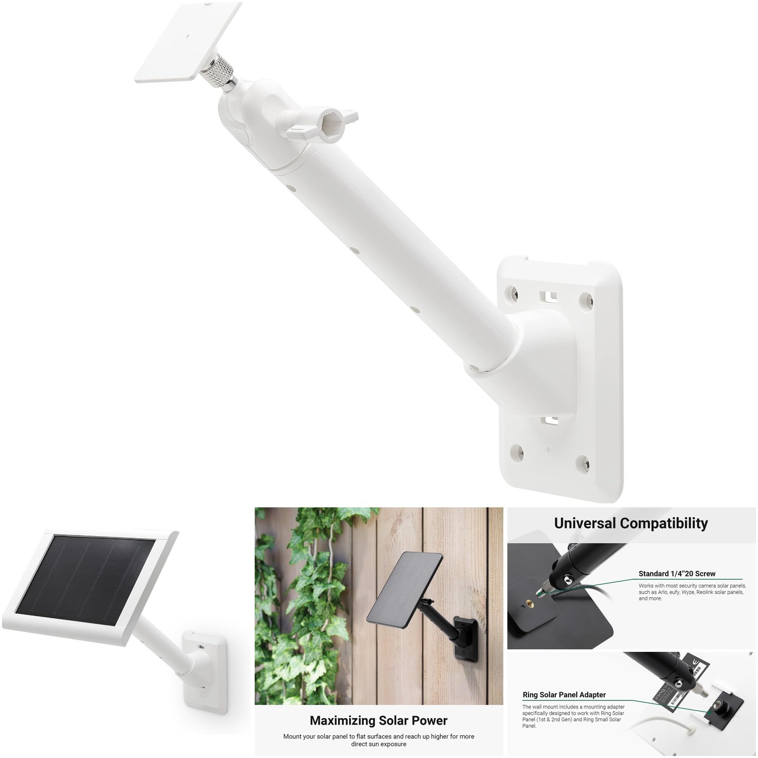Universal Solar Panel Wall Mount Multi-Angle Adjustable Arm – Aluminum