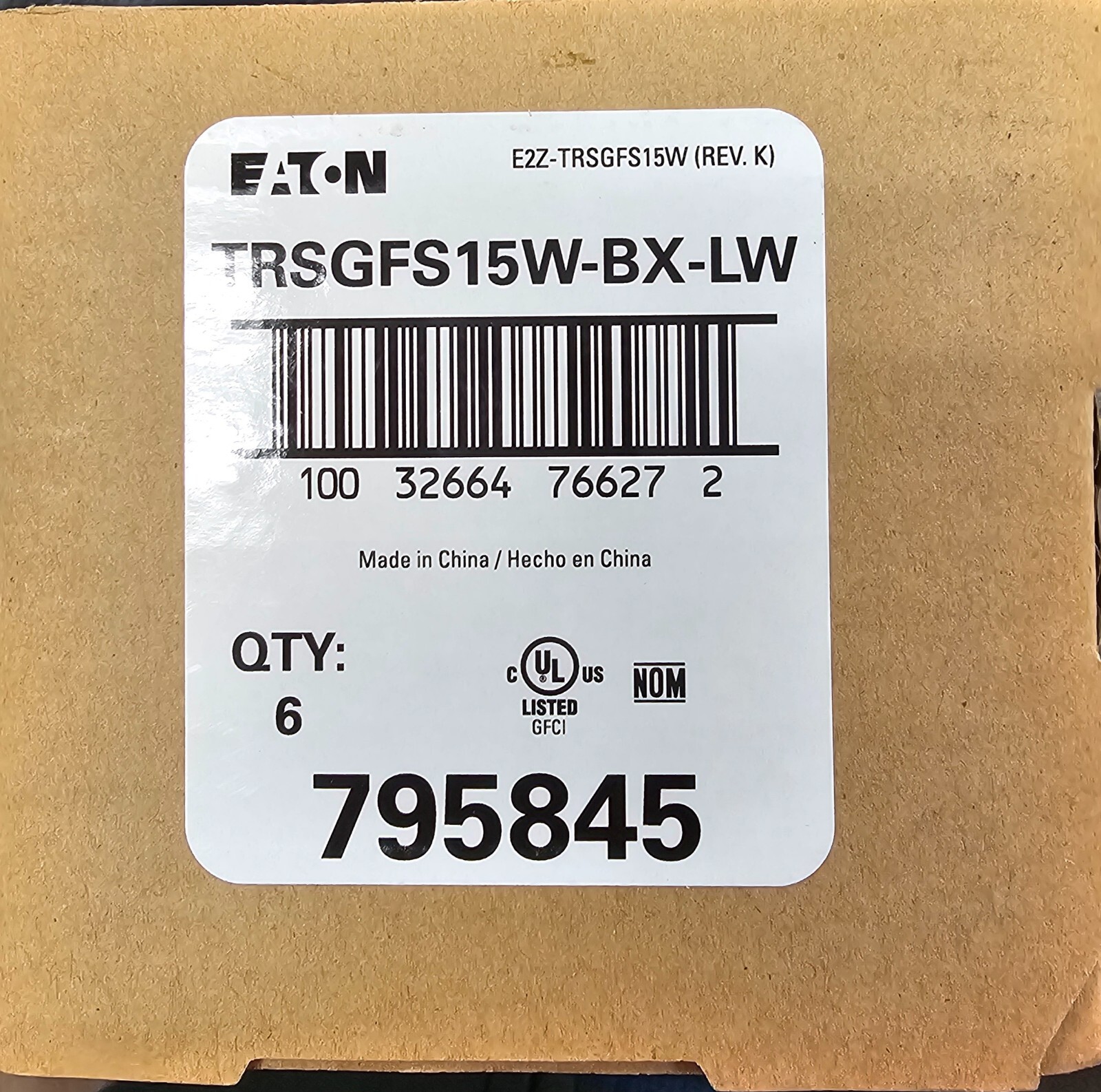 (BOX OF 6) EATON🔌 TRSGFS15W 15-Amp 125V GFCI Receptacle With Switch