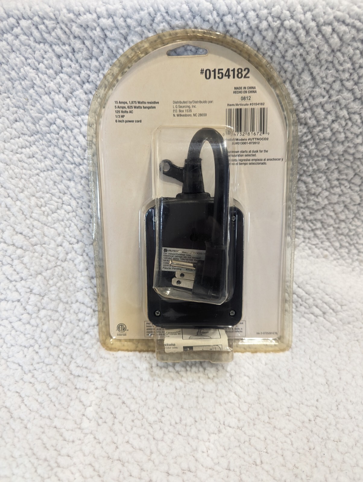 Utilitech #0154182 Outdoor Timer 15amp Dusk To Dawn 125 Volts AC, 60 HZ