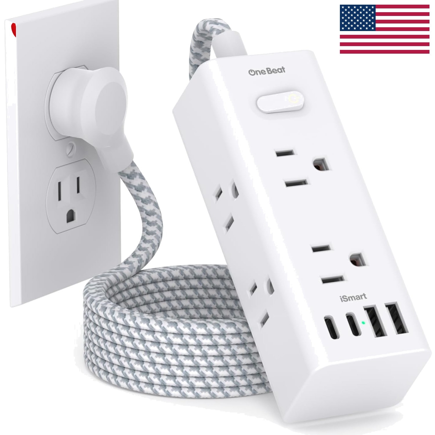 Compact 10-Outlet Surge Protector with Wall Mount, USB C & USB Ports for Travel