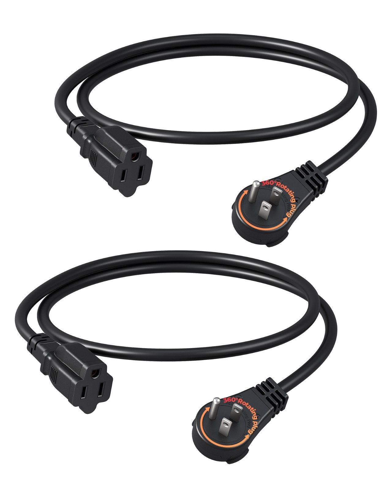 DEWENWILS 360° Rotating Flat Plug Extension Cord 3FT, ETL Certified, 2 Pack