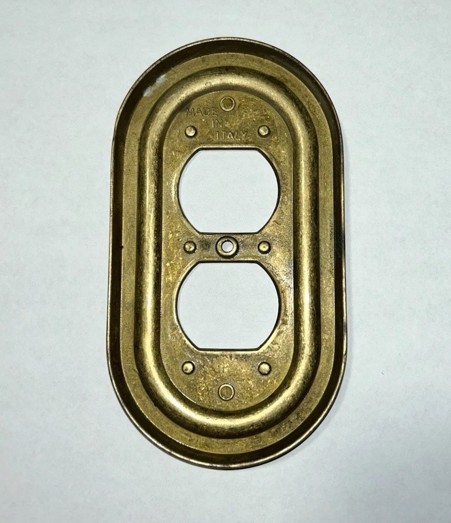 Vintage Brass Finish Metal Duplex Outlet Cover Plate Made in Italy 4.6 x 2.8″