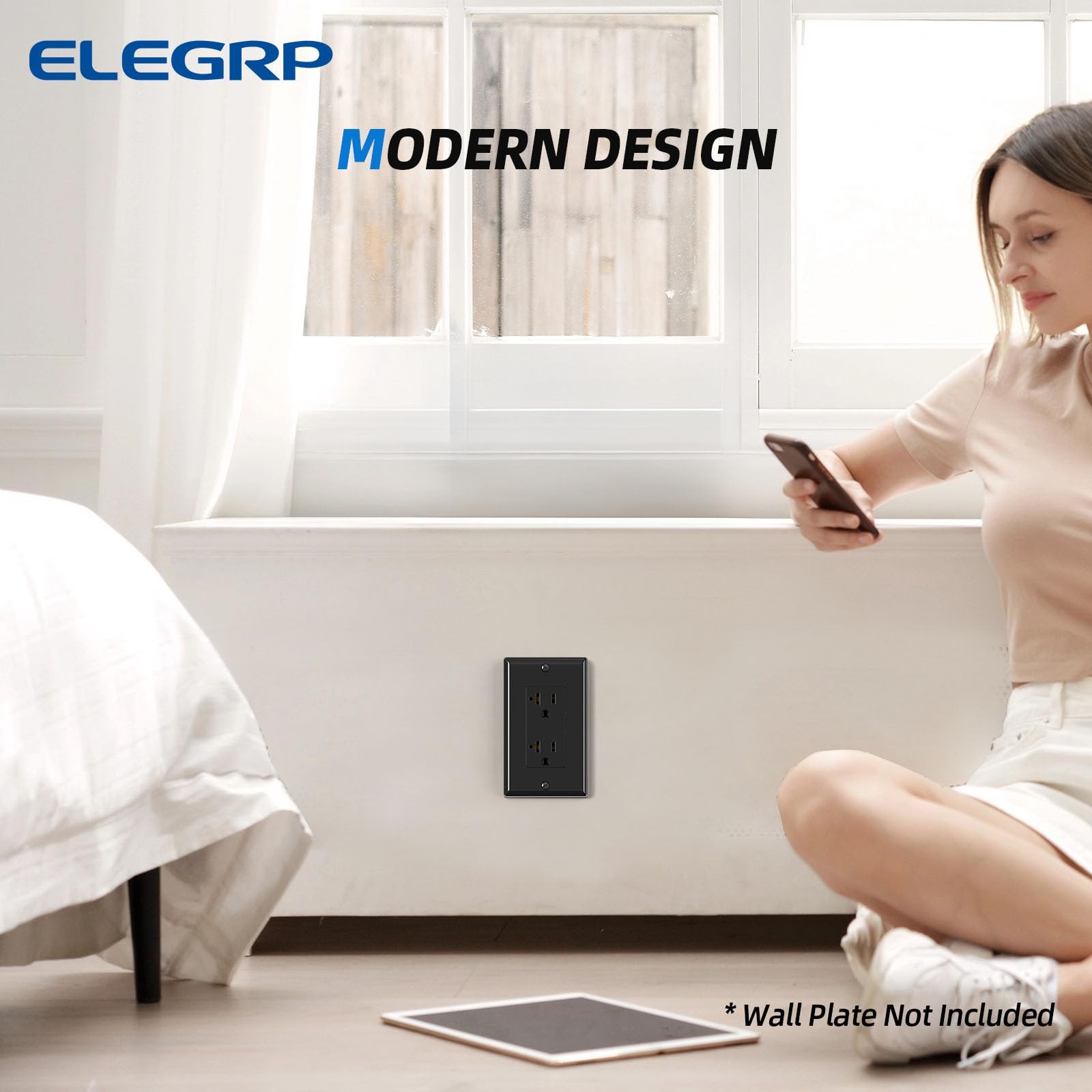 ELEGRP Glossy Black 20A 125V NEMA 5-20R Self-Grounding Non-Tamper Resistant