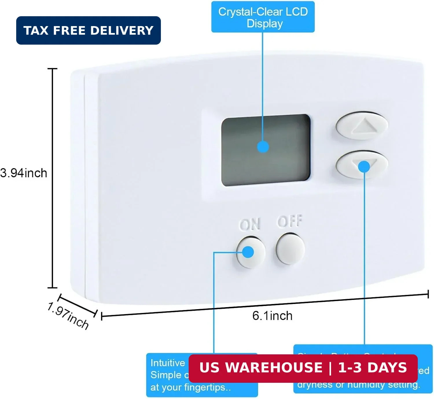 Digital Wall Mount Dehumidifier Control Whole-House Humidity Regulation | Compat