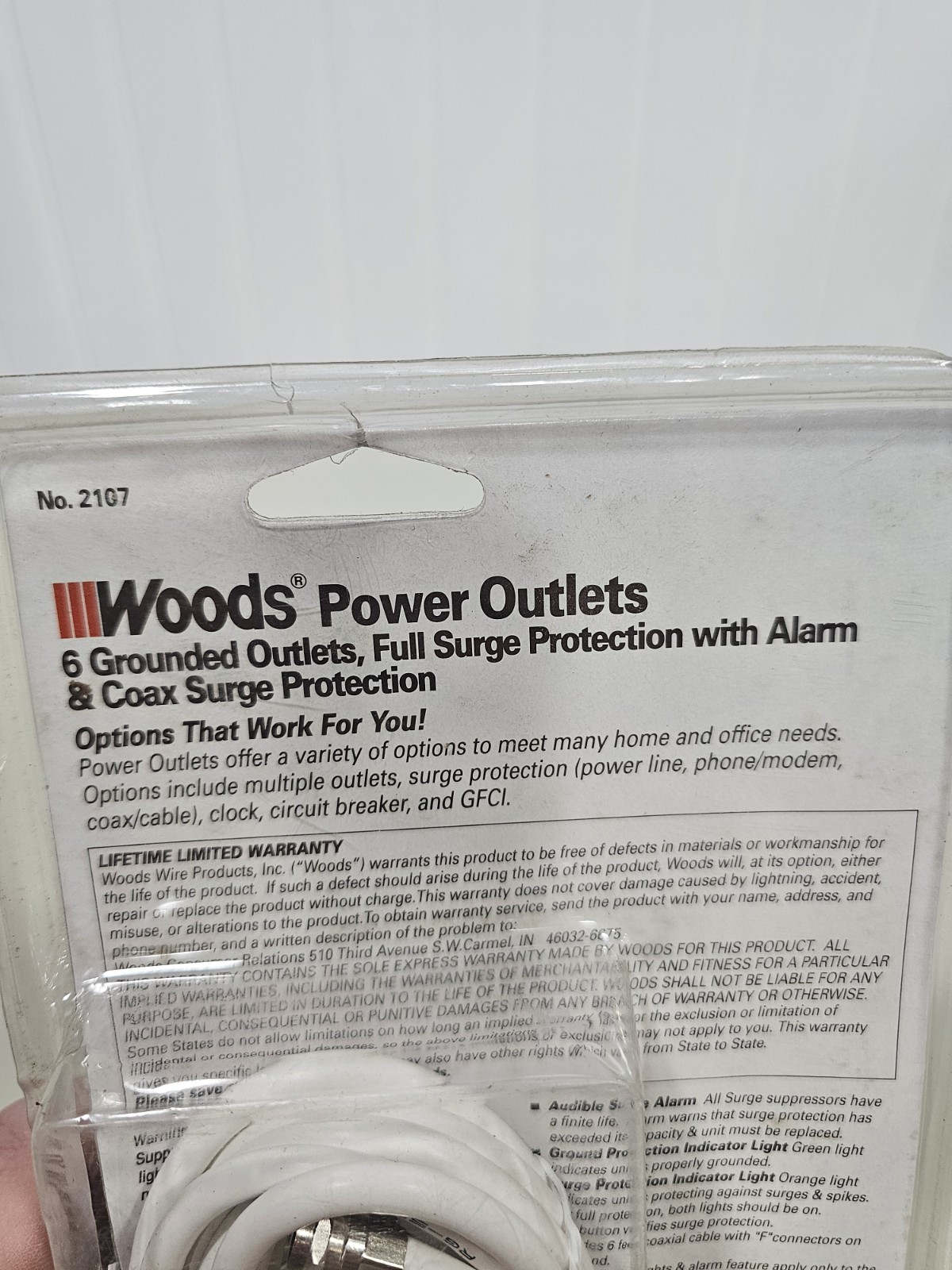 3 Power Outlets Surge Protection Indicator Light TV Coax Woods Brand No.2107