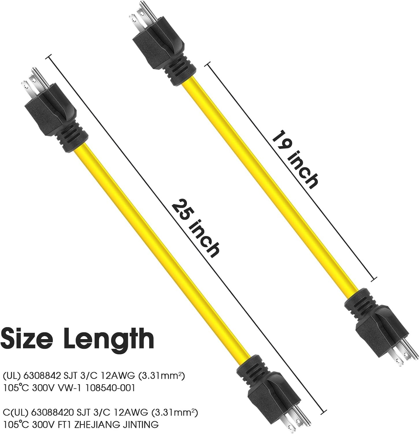 3Prong Plug 12AWG 125V Extension Cord Generator Adapter