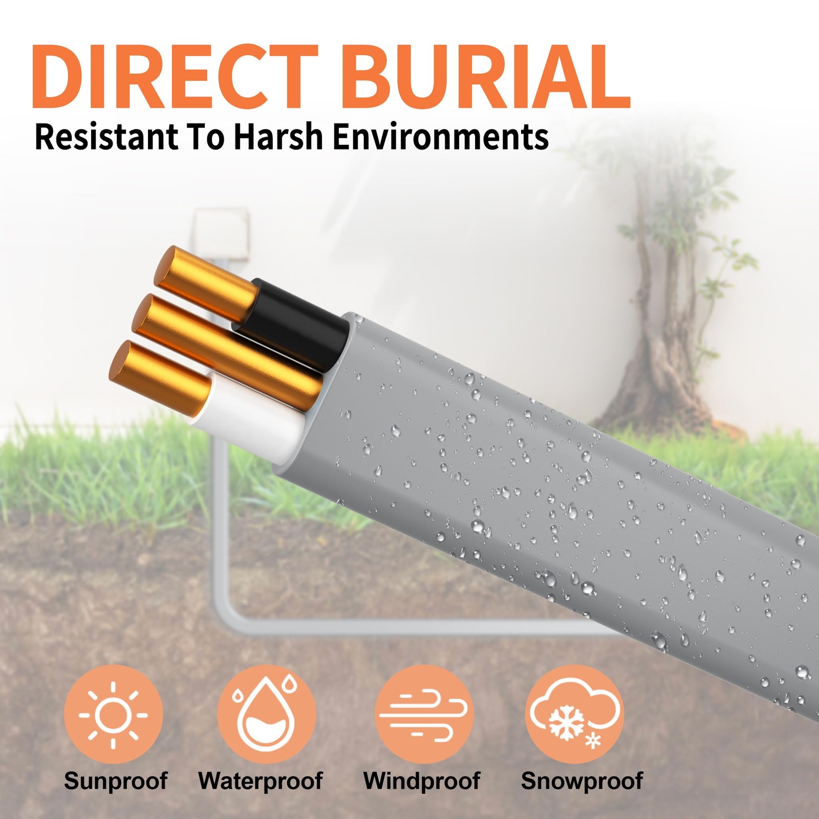 12/2 Uf-b Wire 100 Ft Pure Copper Direct Burial Cable, Sunlight & Moisture