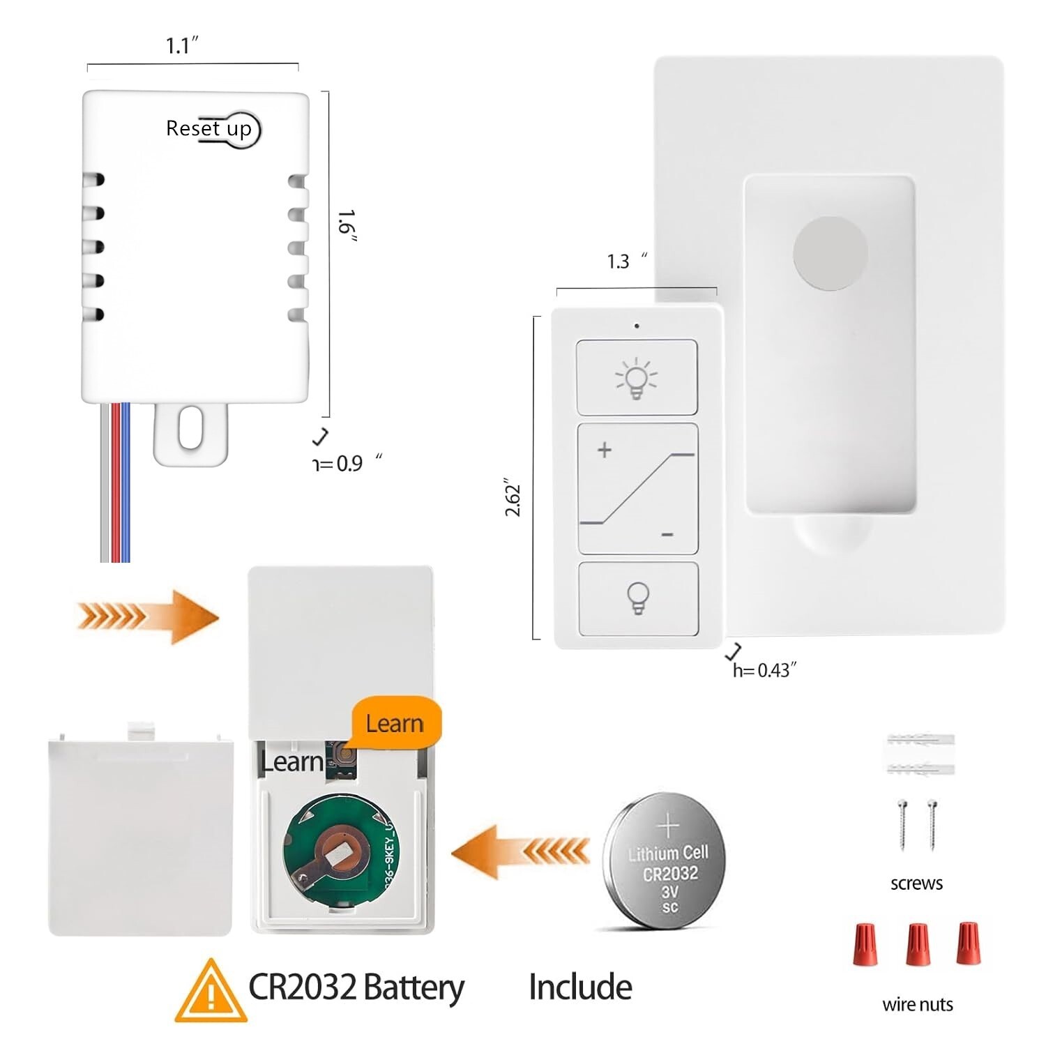 Wireless Dimmer Switch and Receiver Kit, NO Wiring,100 FT Remote Control