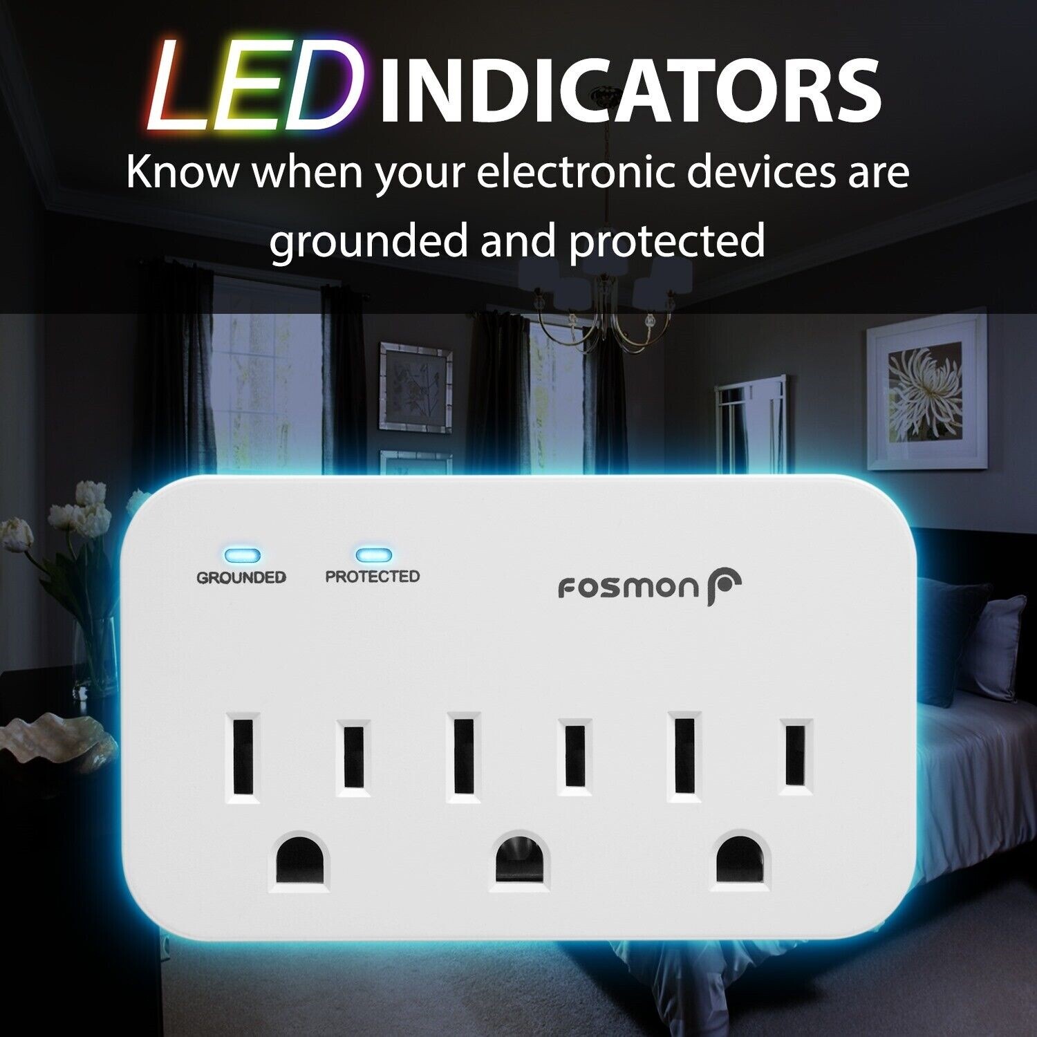 Fosmon 3 Outlet Surge Protector Multi Plug Wall Adapter Tap 1200J [ETL Listed]