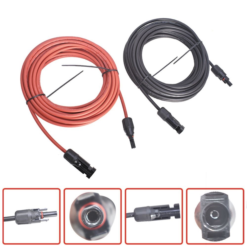 1 Pair 30 FT 12 AWG Black + Red Solar Panel Extension Cable Wire Connector