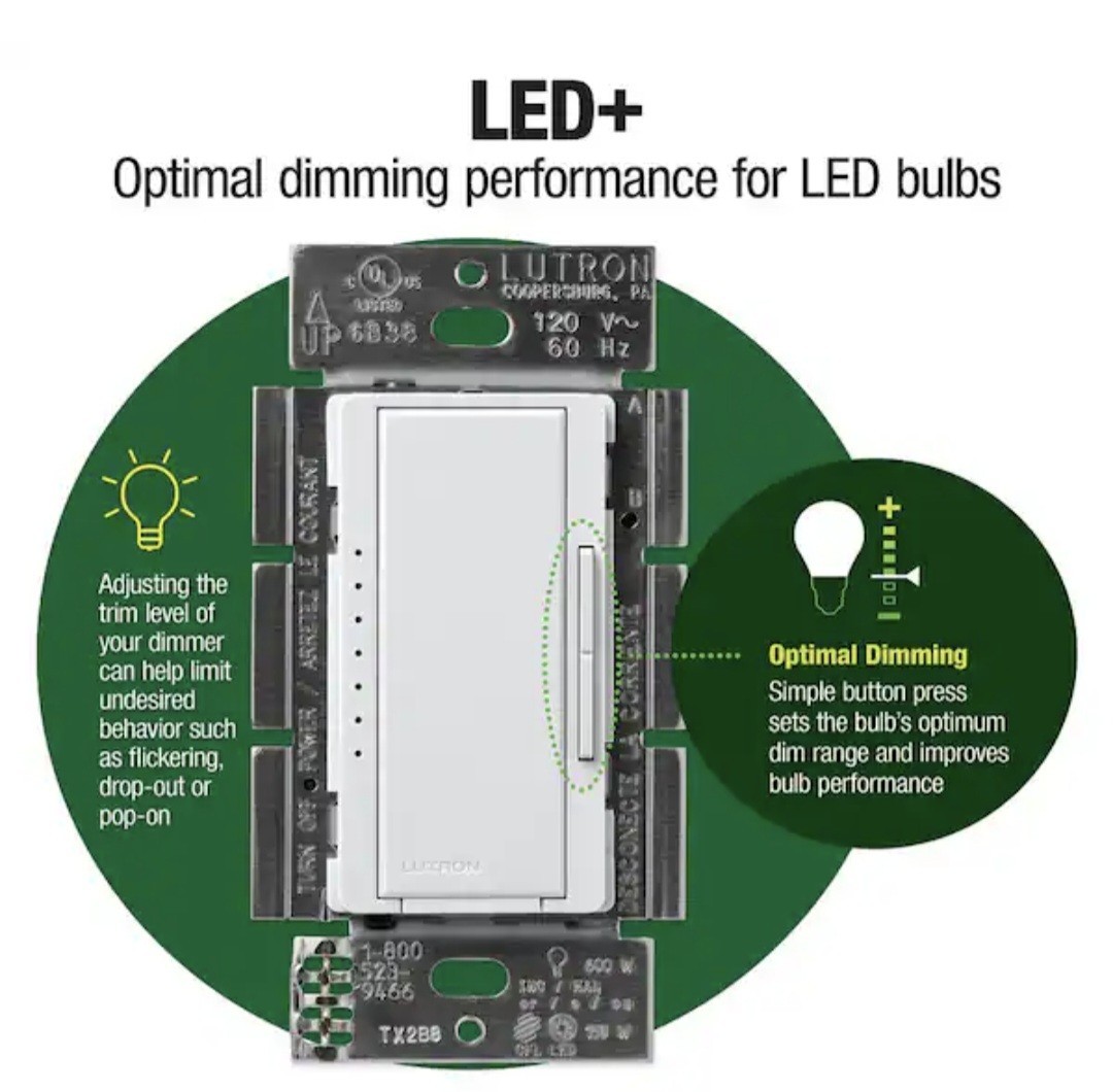 Lutron Maestro LED+ Dimmer Switch for LED Bulbs-150W/Single Pole or Multi Locati