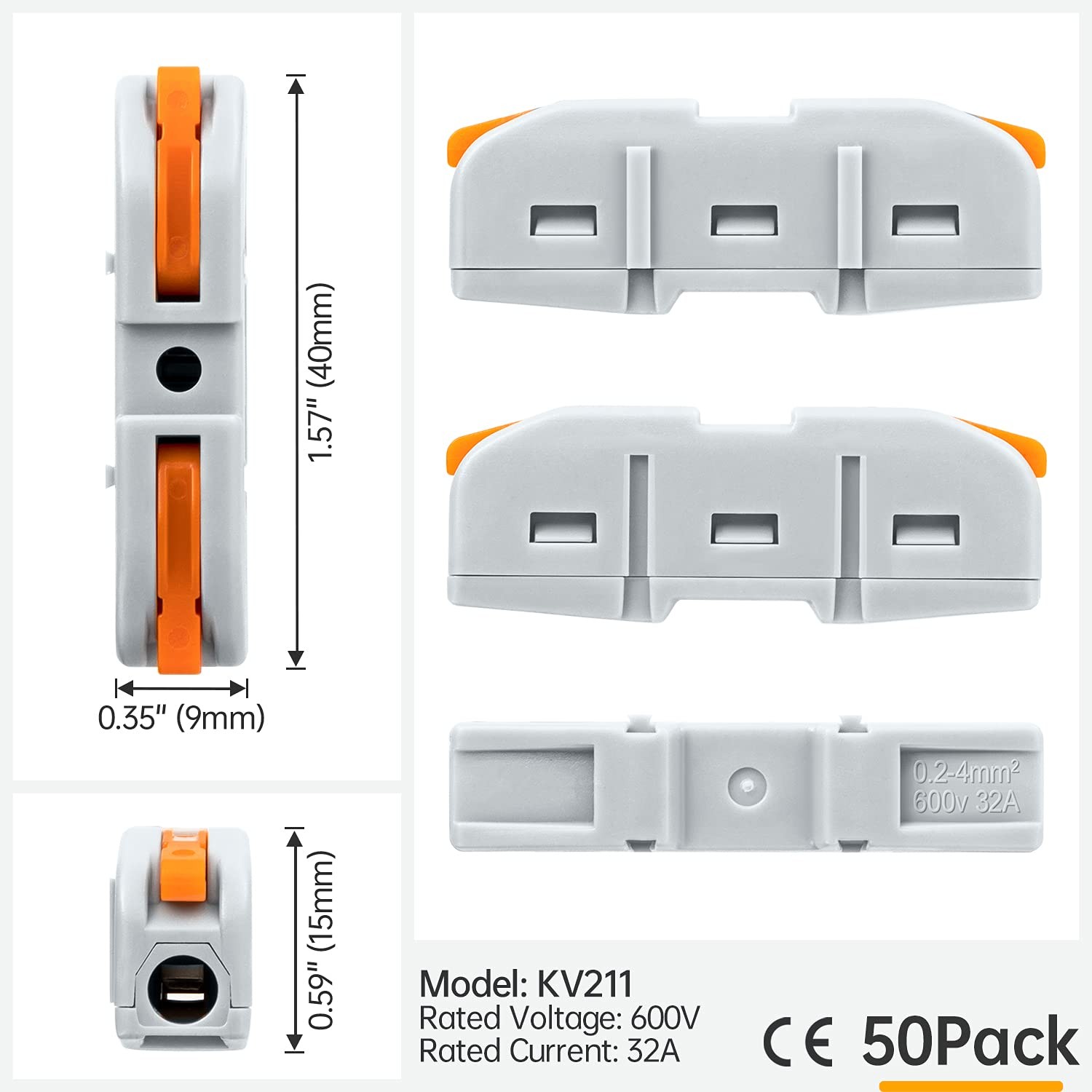 GKEEMARS 50 Pcs Wire Connector, 1 Conductor Compact Splicing Orange