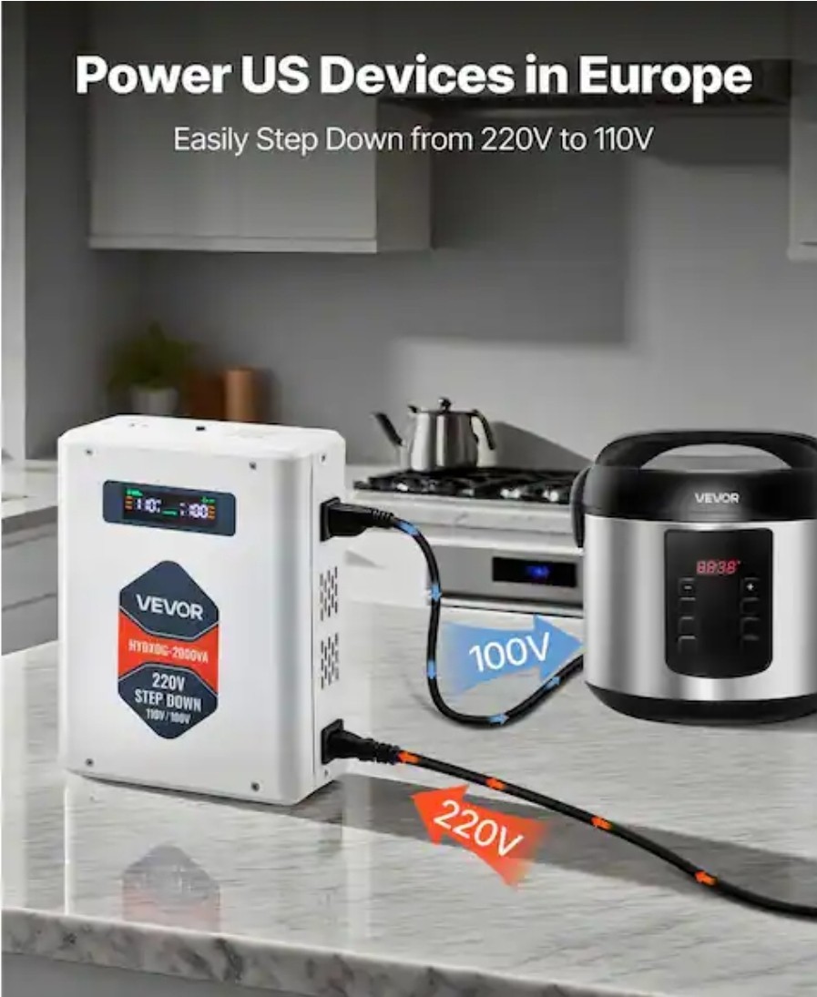 VEVOR Step Up Voltage Converter 2000VA Power Converter Transformer 110V- 220V.W4