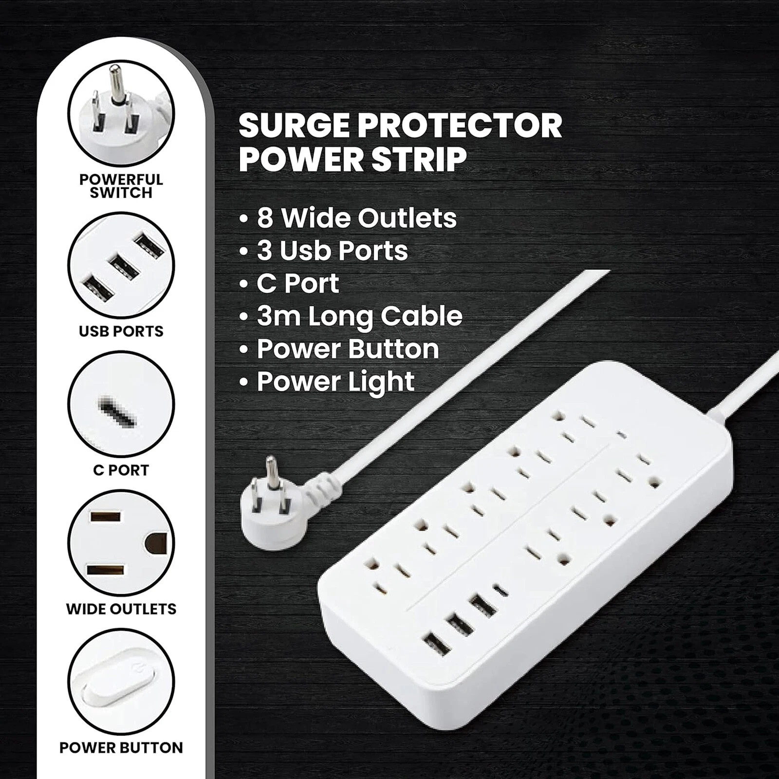 Lot Wall Mountable USB Surge Protector Power Strip with USB Ports 8 Outlet Plugs