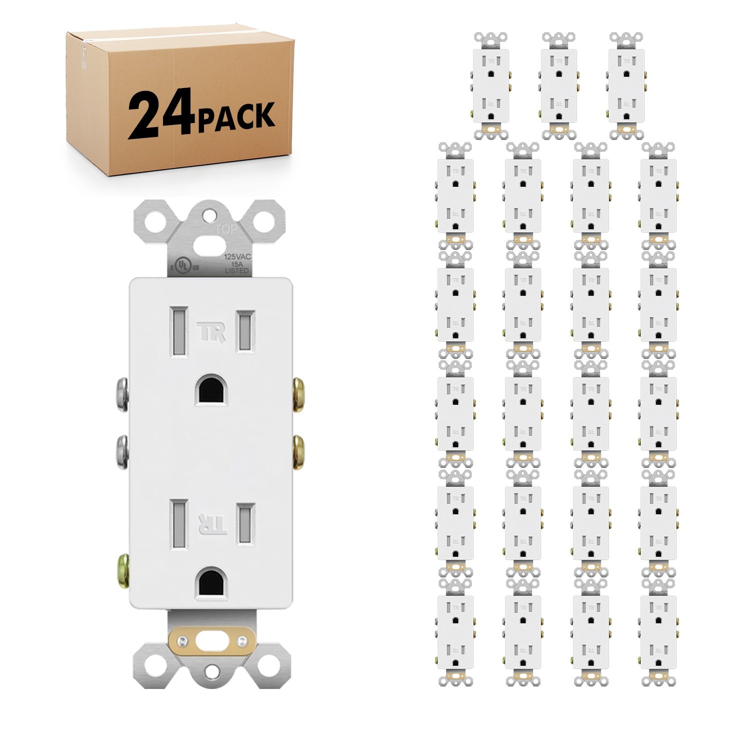 24PACK Outlet Decora Duplex Receptacle, 15 Amp, 125 Volt, Tamper Resistant Micmi