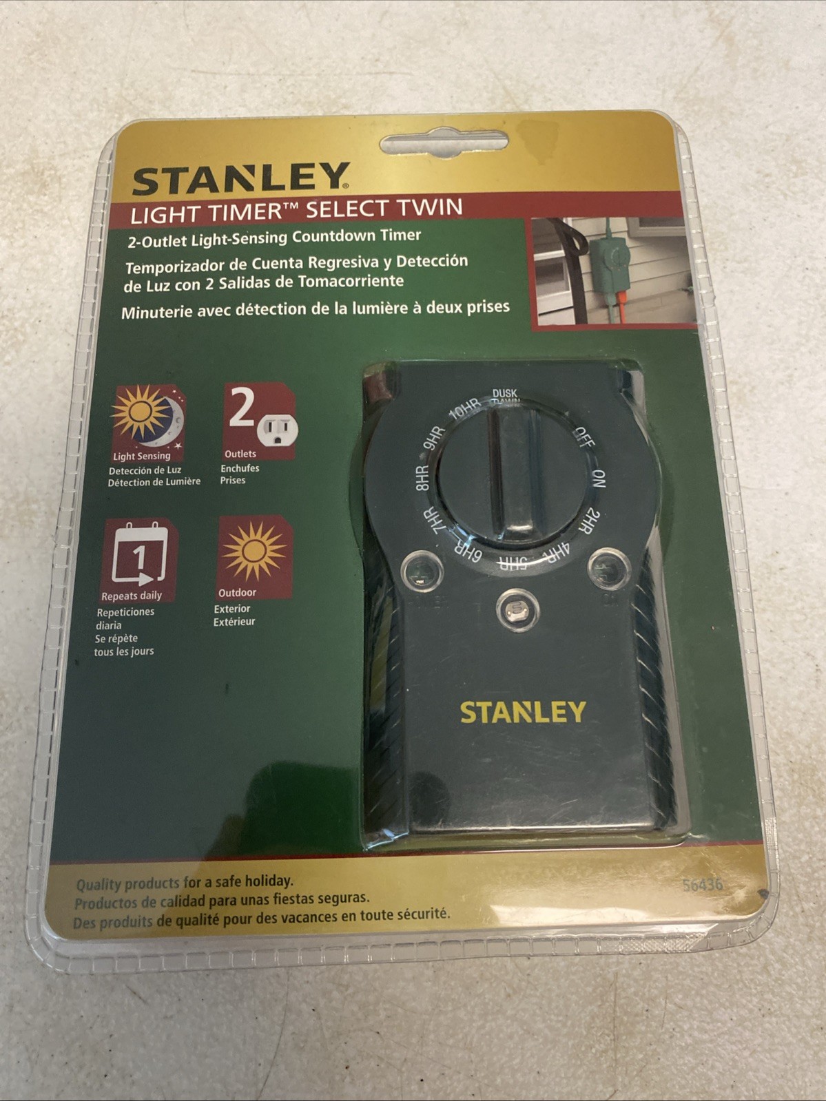 Stanley Light Timer Select Twin 2 Outlet Light Sensing Countdown Timer New