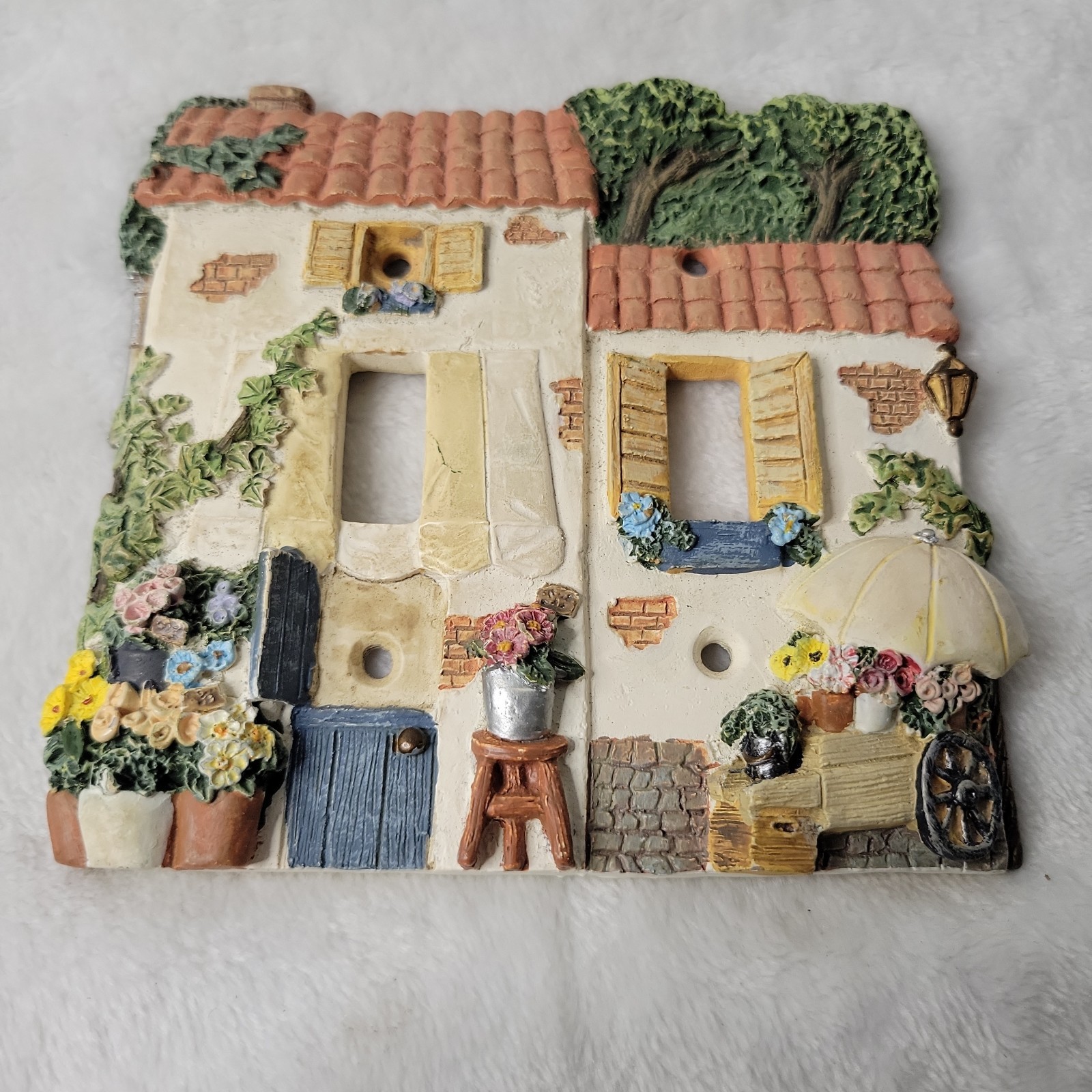 Vintage 1996 FIGI Double Light Switch Wall Plate 3D Cottage Flowers Garden