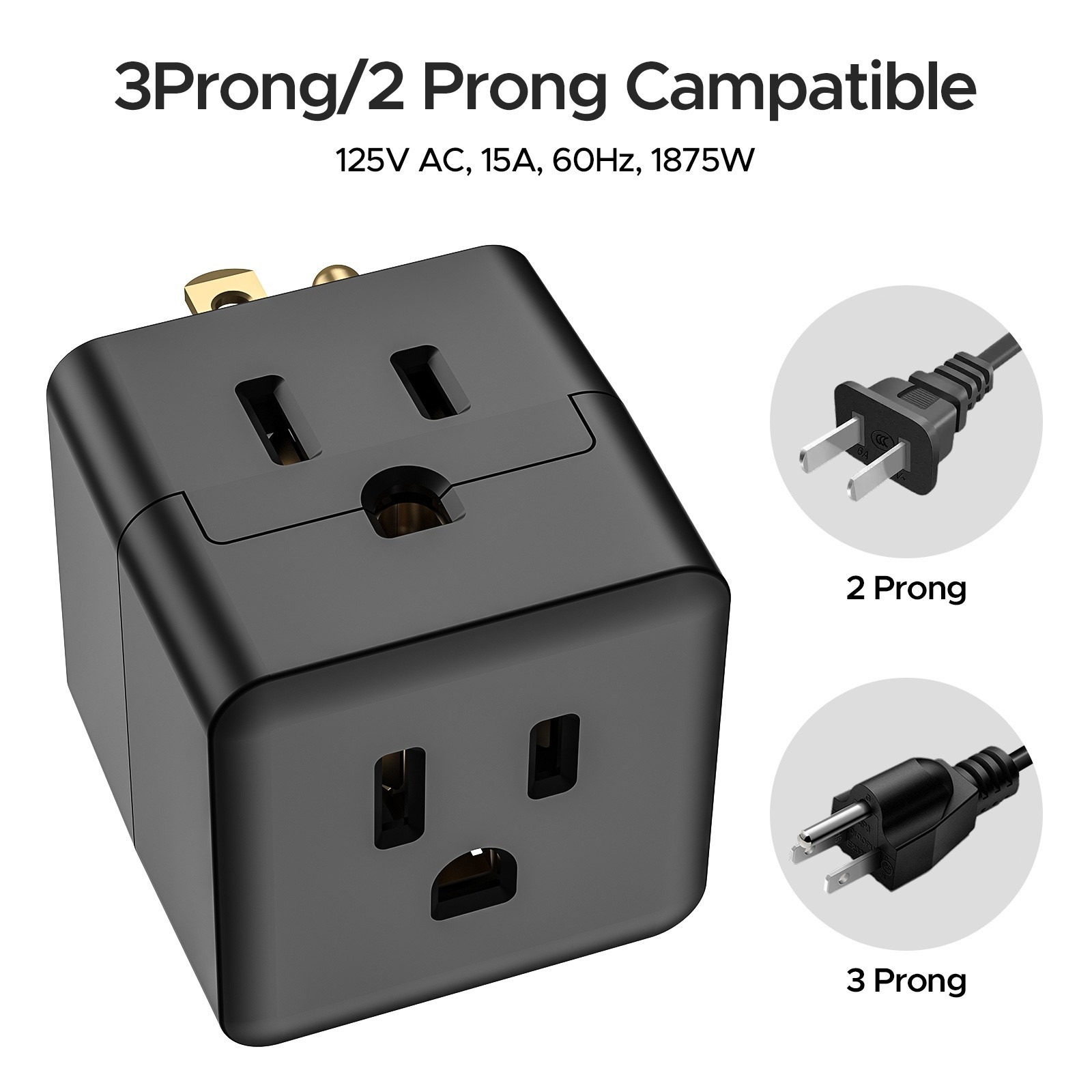 3-PACK Adapter, Multi Plug Wall Outlet Extender, Grounded Wall Tap Power Plug