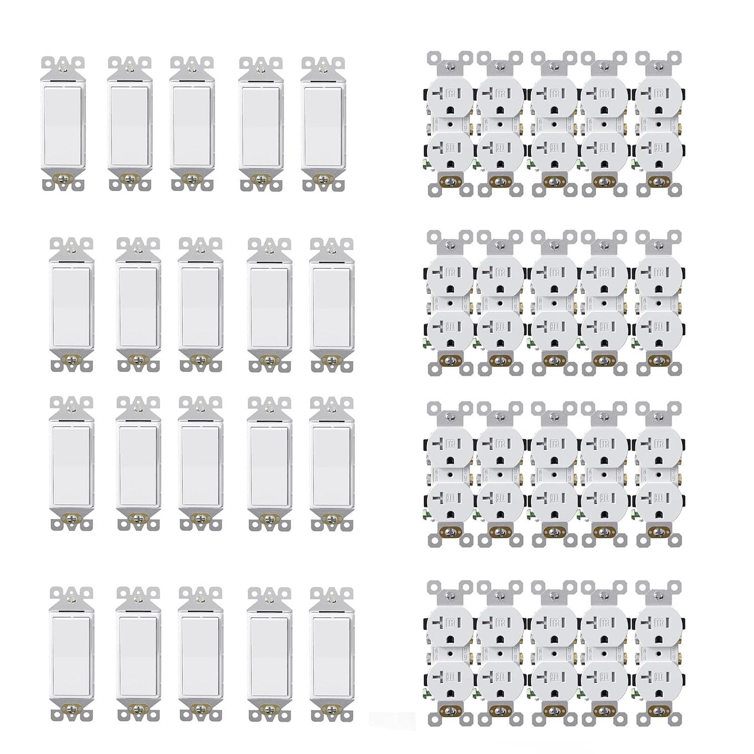 AIDA 20 Pack 𝟮𝟬 𝗔𝗺𝗽𝘀 Outlets Duplex + 20 Pack Decorative Switch