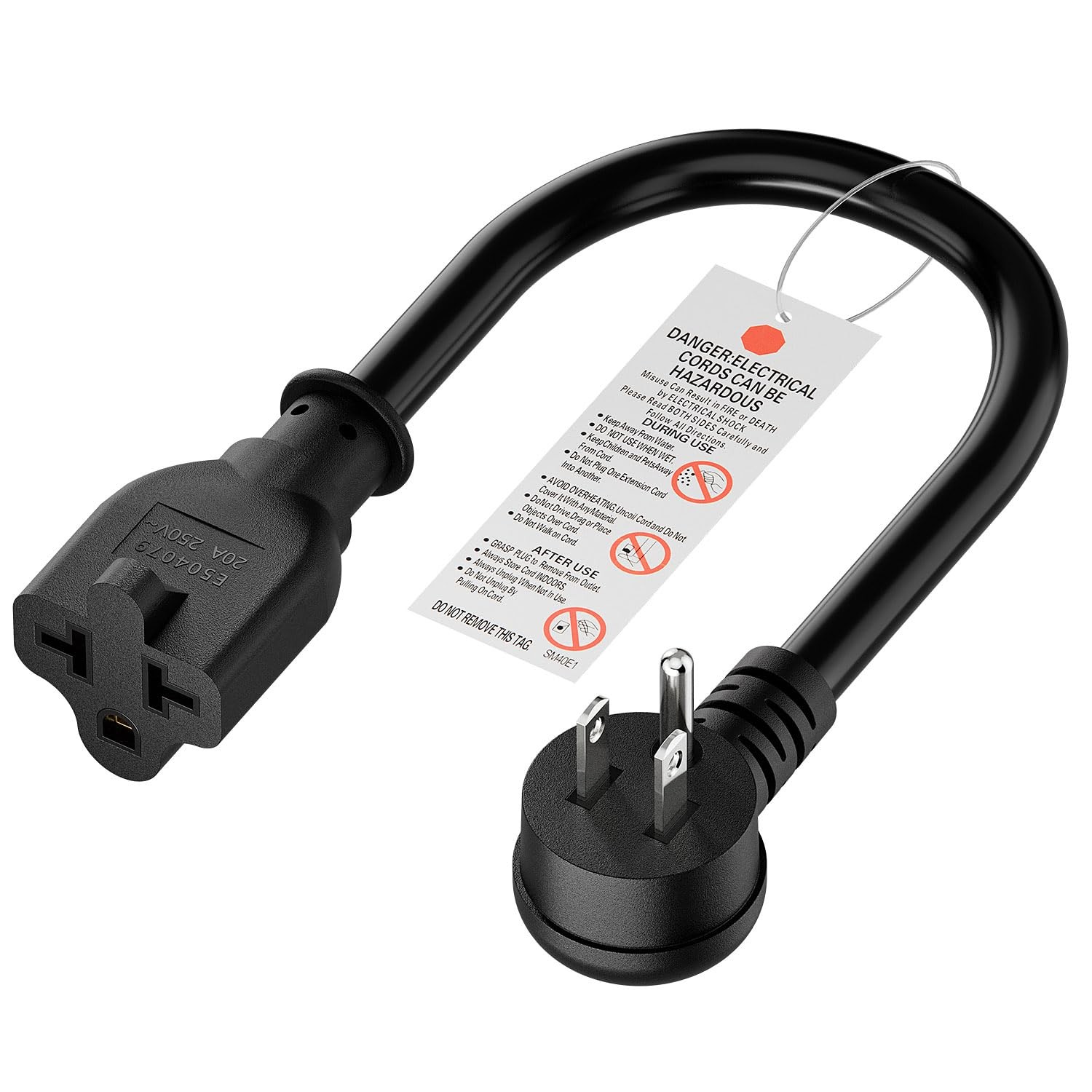 Angled 4-in-1 12AWG 15 Amp Household Plug to 20 T Blade Adapter black